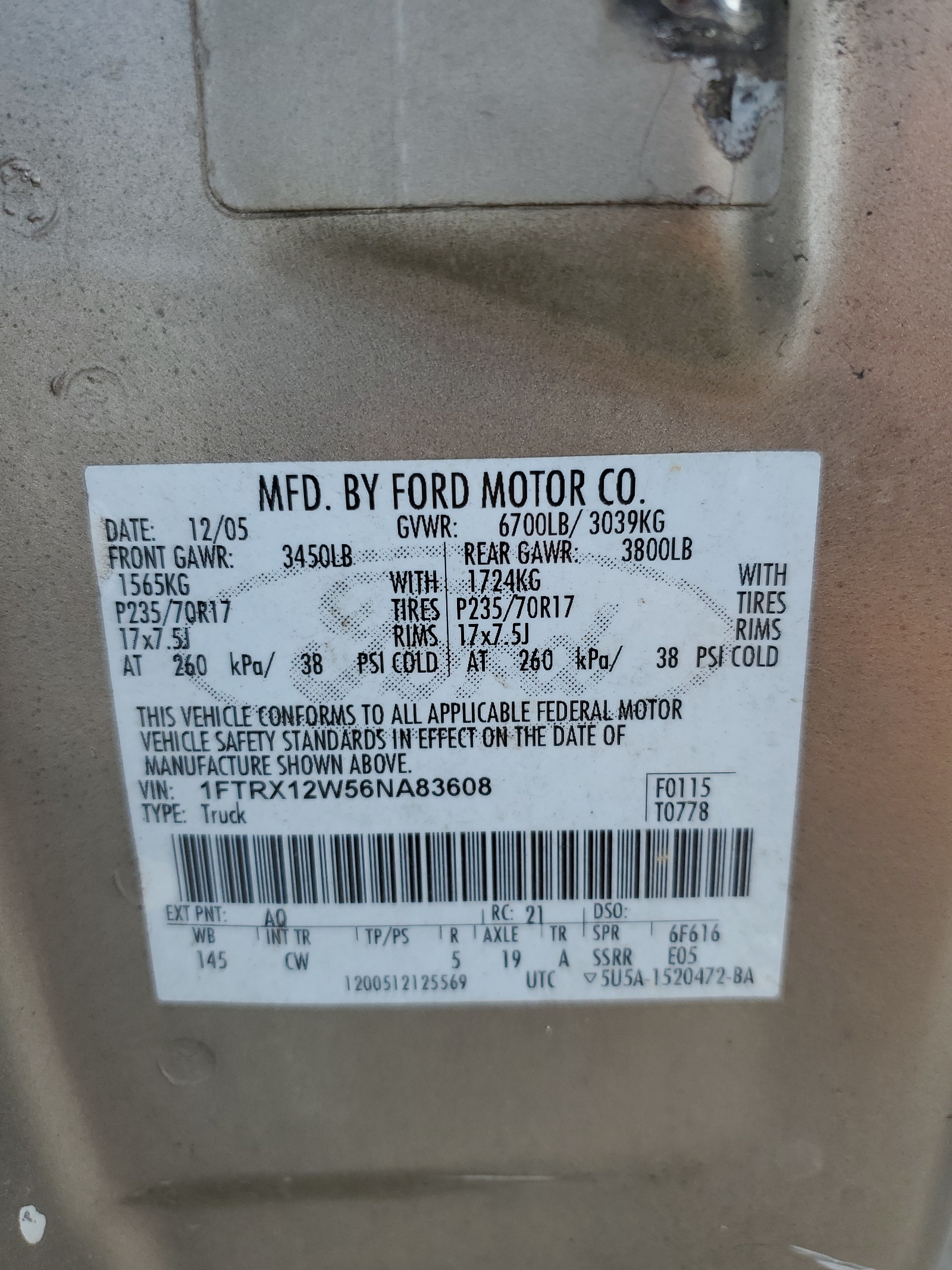 1FTRX12W56NA83608 2006 Ford F150
