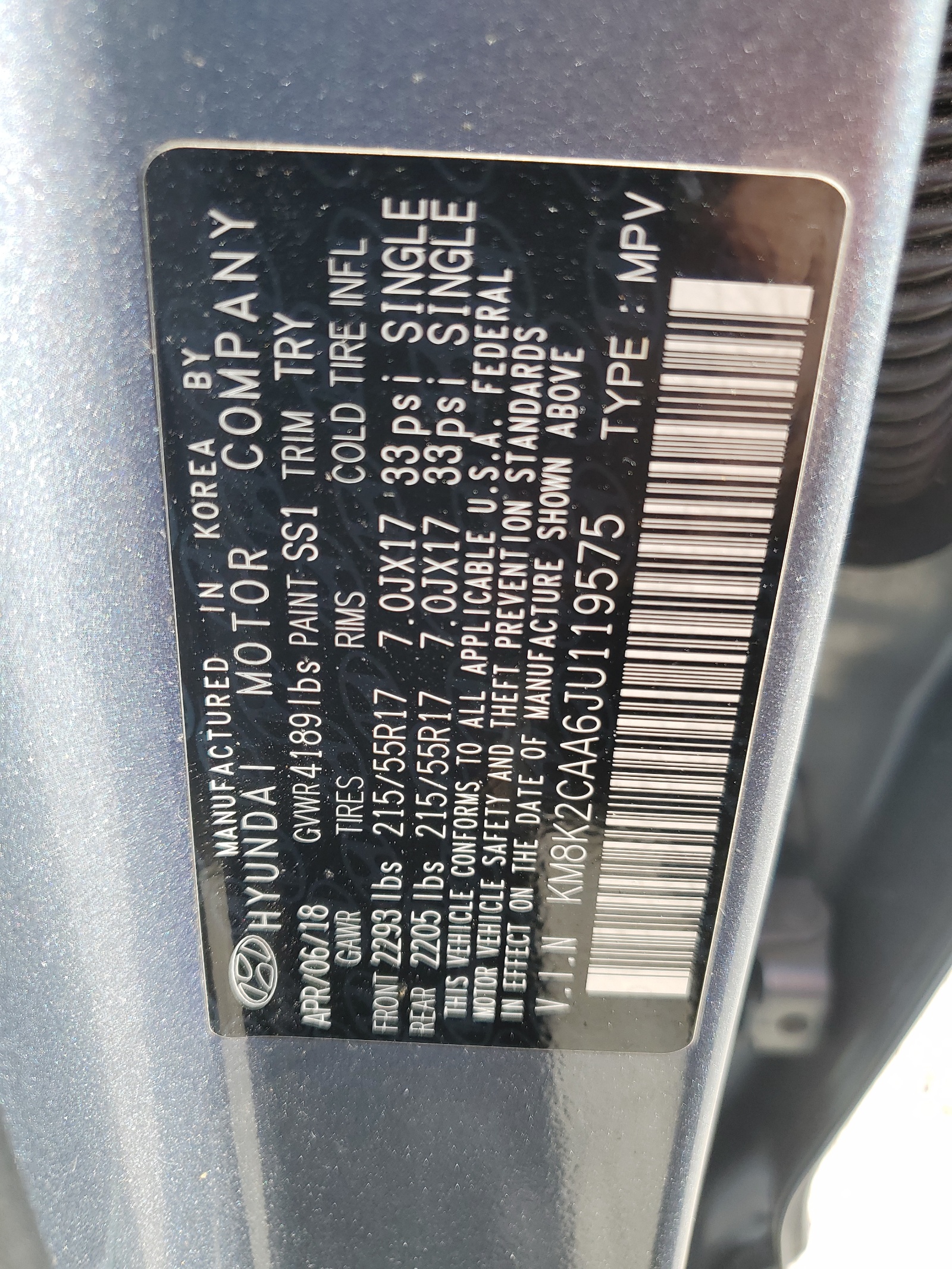 KM8K2CAA6JU119575 2018 Hyundai Kona Sel