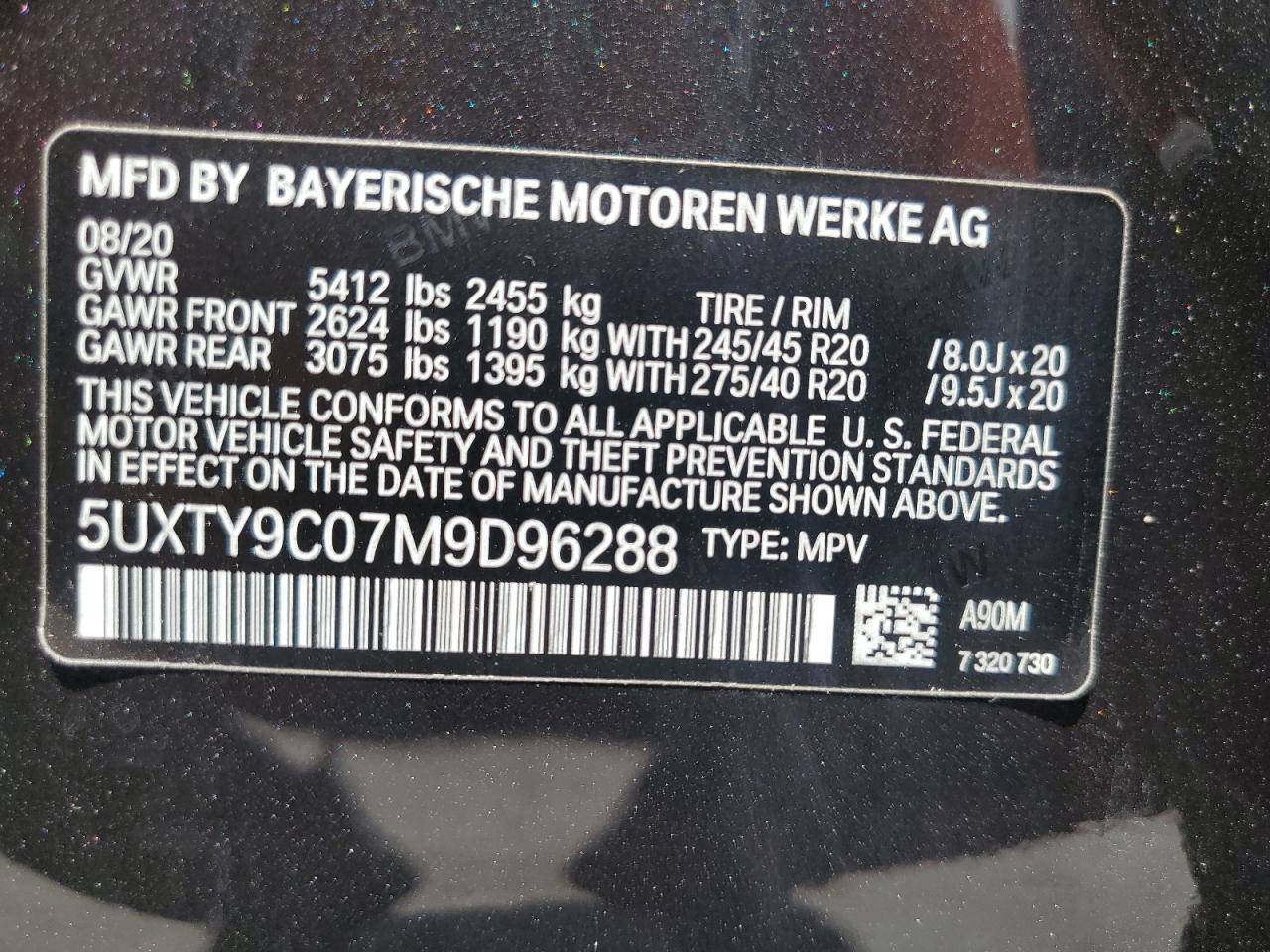 2021 BMW X3 xDrivem40I VIN: 5UXTY9C07M9D96288 Lot: 63330604