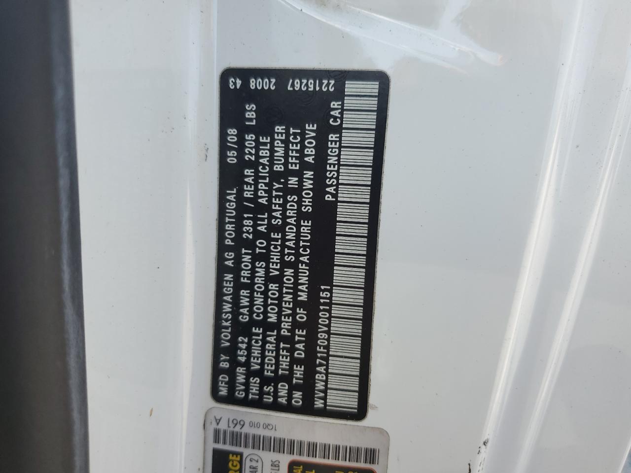 2009 Volkswagen Eos Turbo VIN: WVWBA71F09V001151 Lot: 62897964