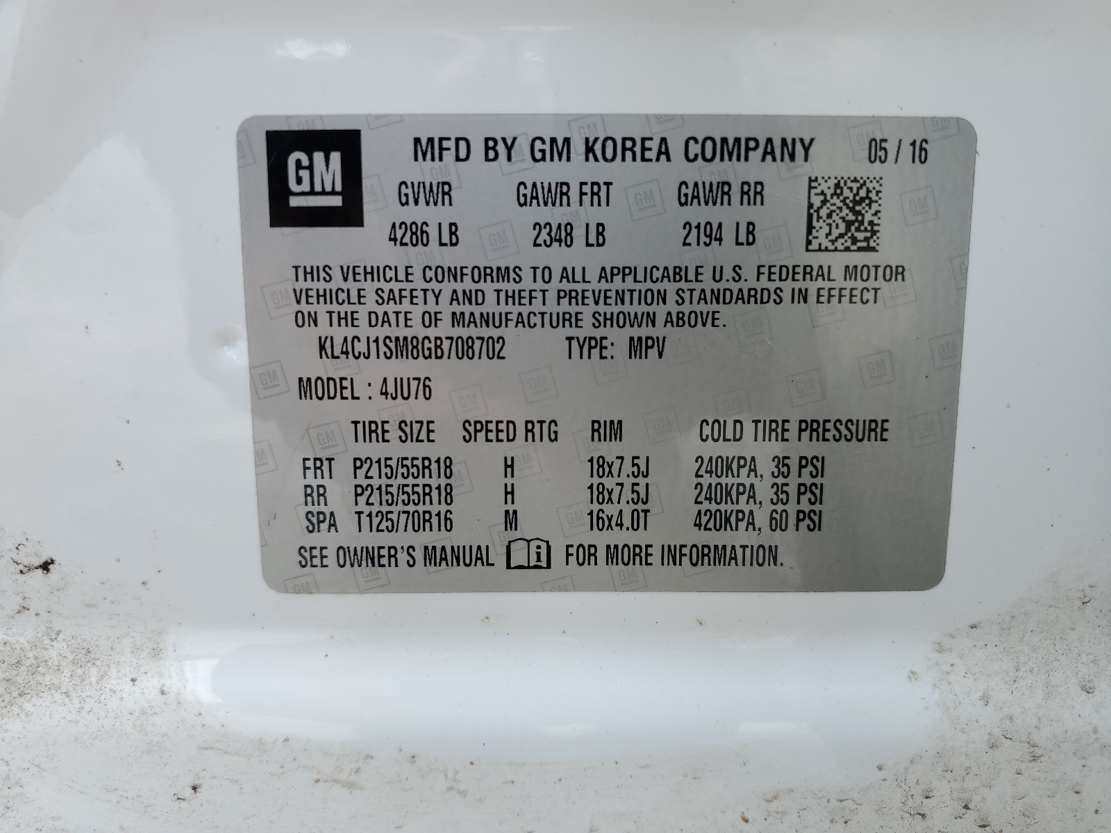 KL4CJ1SM8GB708702 2016 Buick Encore Sport Touring