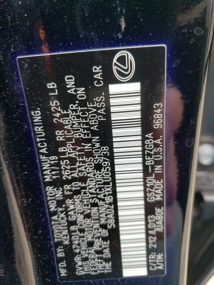 2020 Lexus Es 350 VIN: 58ADZ1B1XLU059738 Lot: 62996614