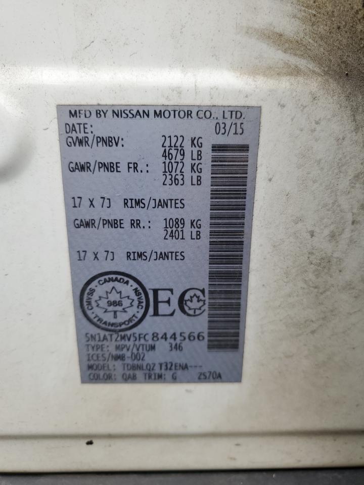 2015 Nissan Rogue S VIN: 5N1AT2MV5FC844566 Lot: 63754184