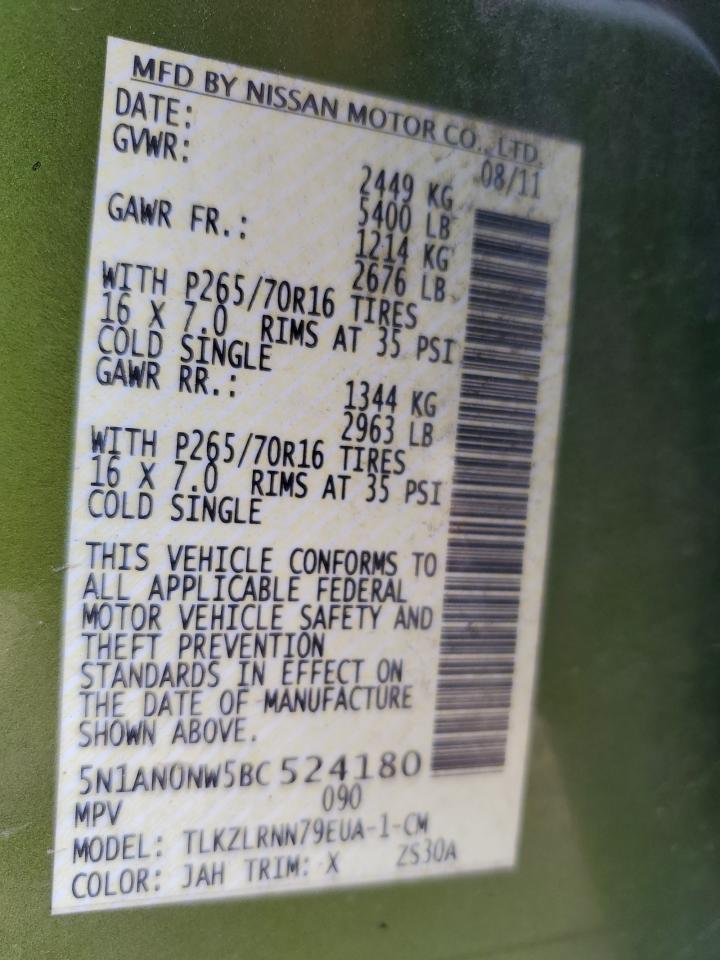 2011 Nissan Xterra Off Road VIN: 5N1AN0NW5BC524180 Lot: 63315094