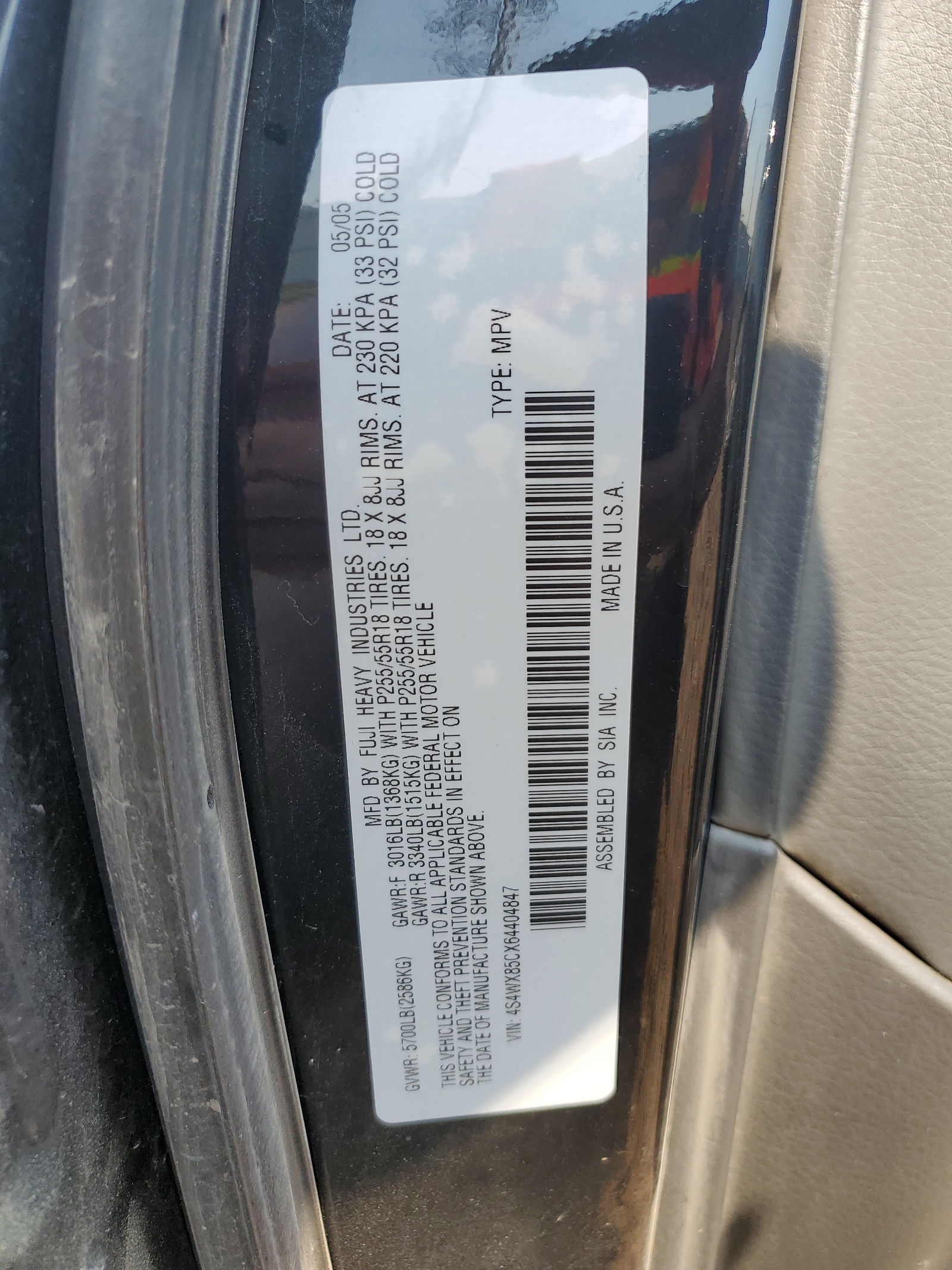 4S4WX85CX64404847 2006 Subaru B9 Tribeca 3.0 H6