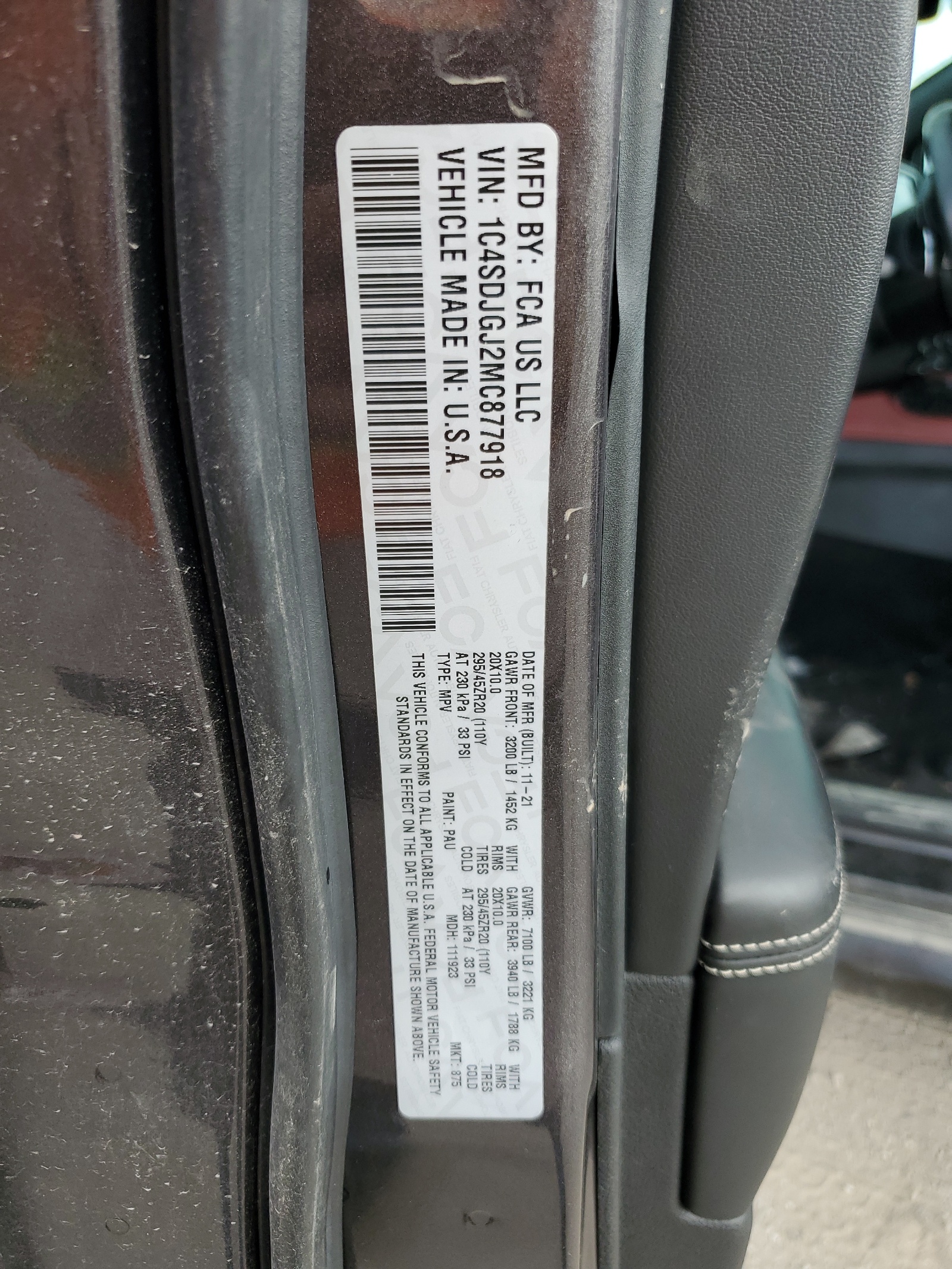 1C4SDJGJ2MC877918 2021 Dodge Durango Srt 392