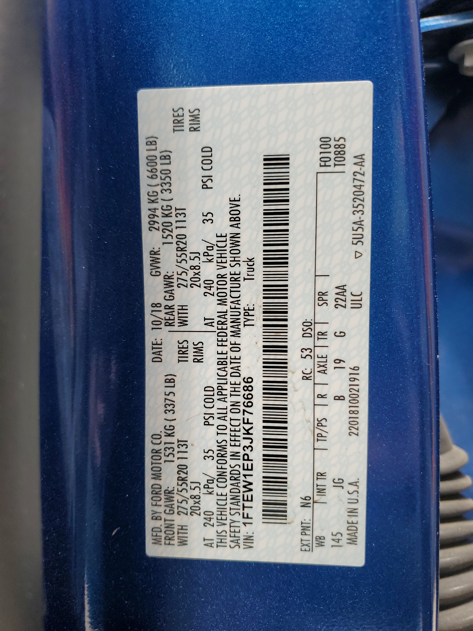 1FTEW1EP3JKF76686 2018 Ford F150 Supercrew