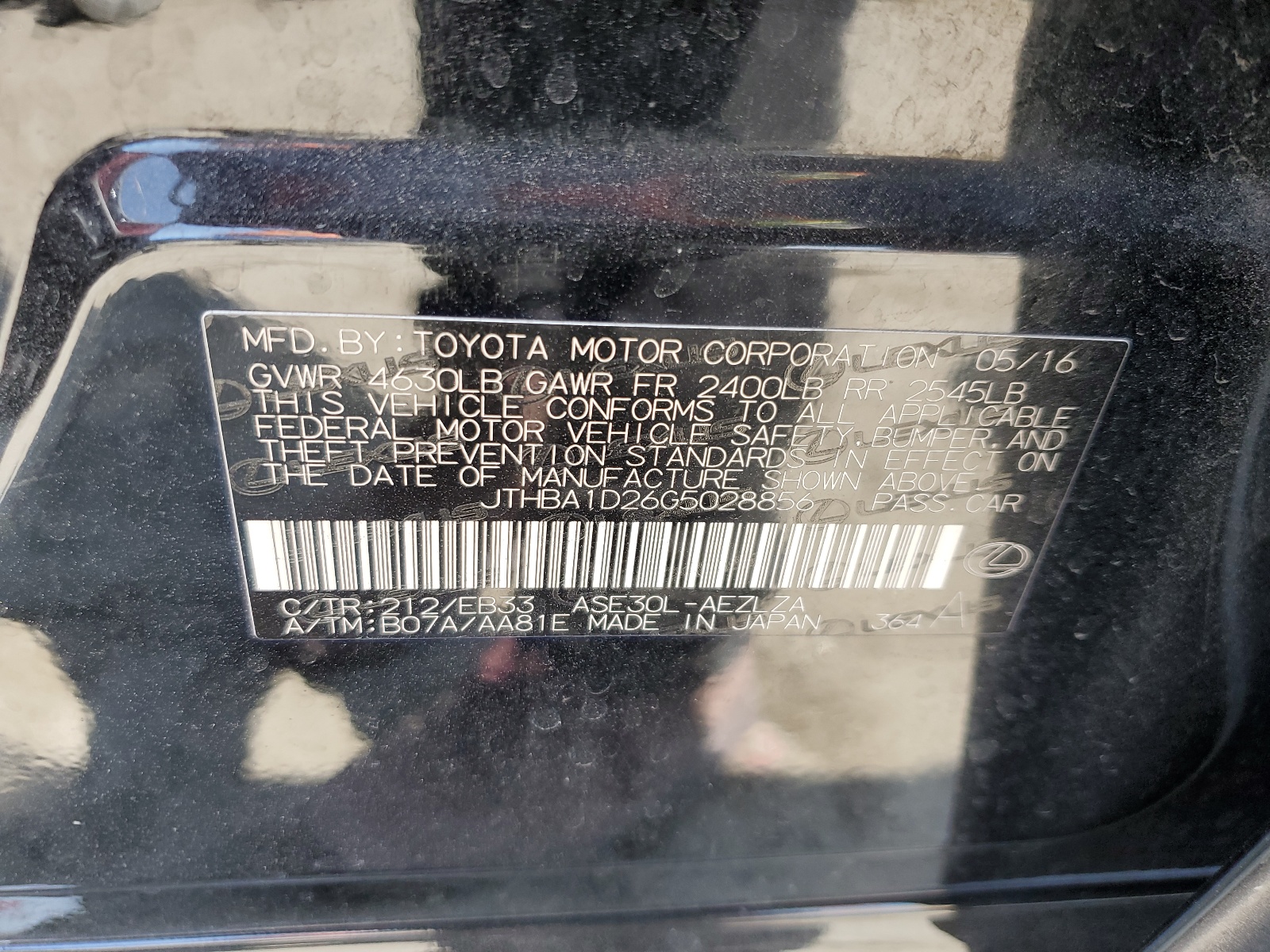 JTHBA1D26G5028856 2016 Lexus Is 200T