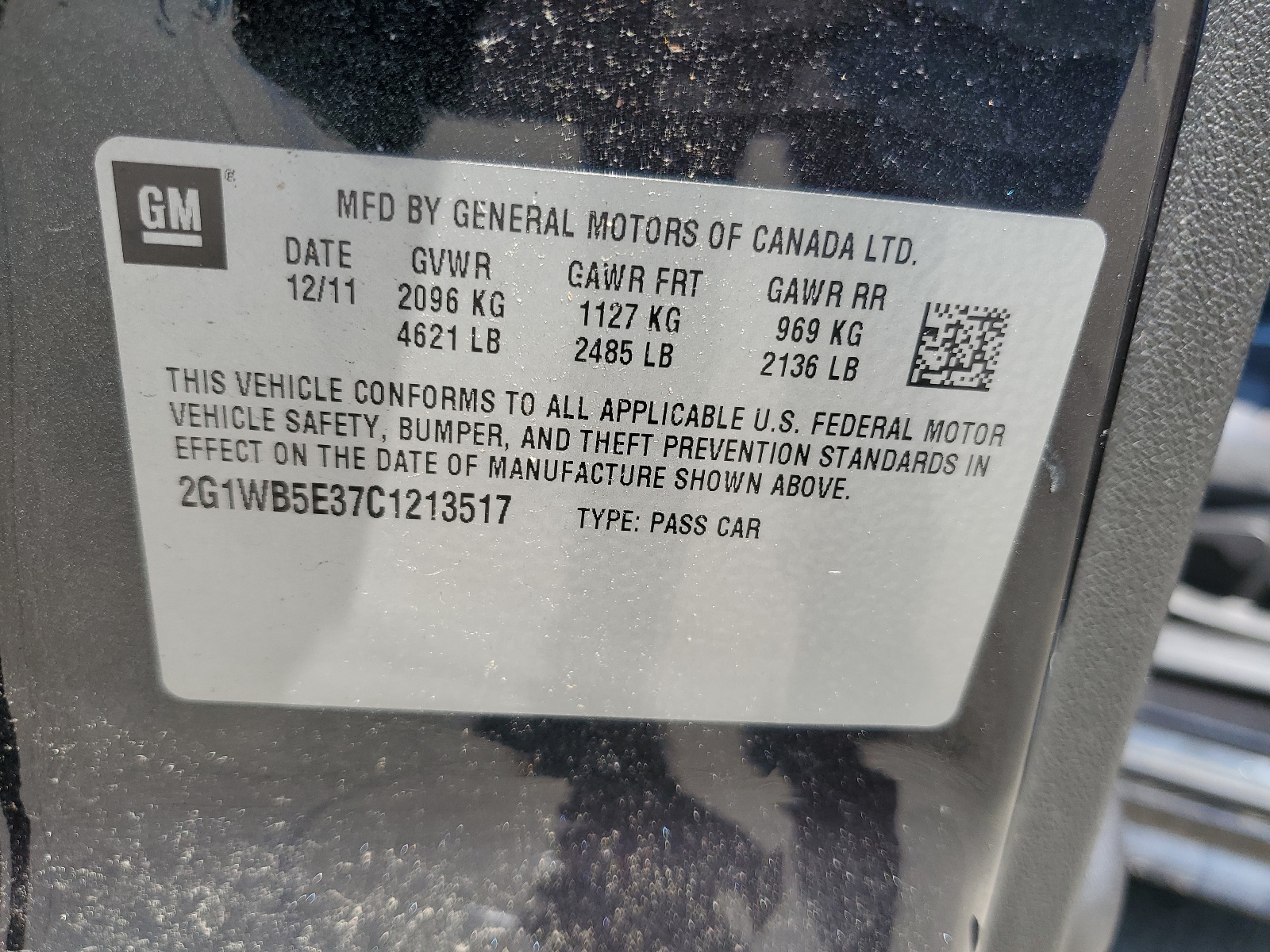 2G1WB5E37C1213517 2012 Chevrolet Impala Lt