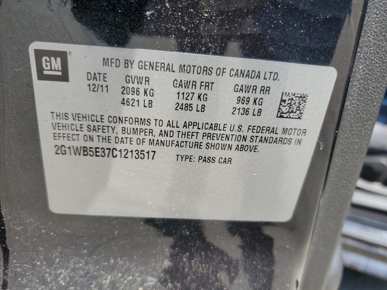 2012 Chevrolet Impala Lt VIN: 2G1WB5E37C1213517 Lot: 61688224