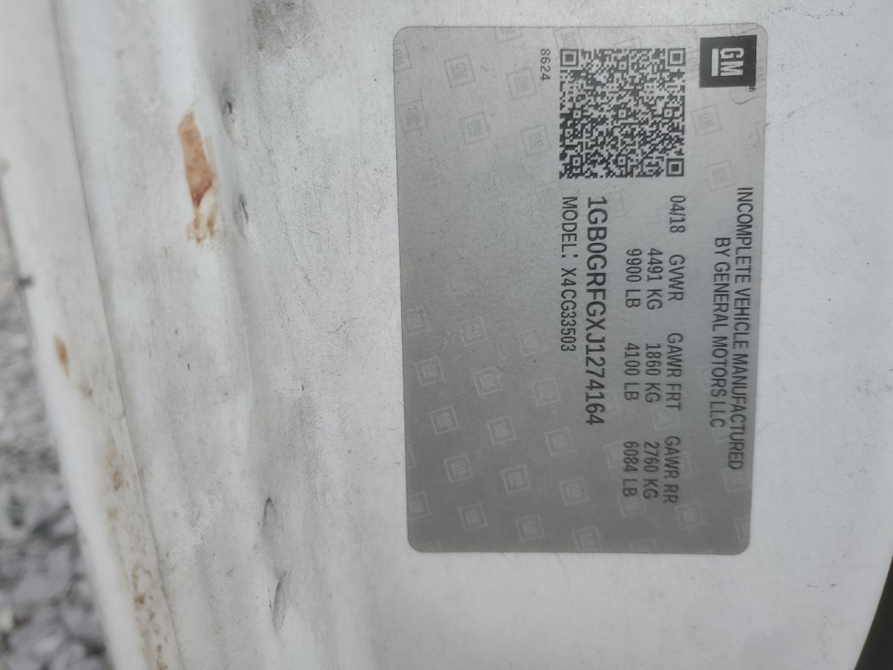 2018 Chevrolet Express G3500 VIN: 1GB0GRFGXJ1274164 Lot: 64547024