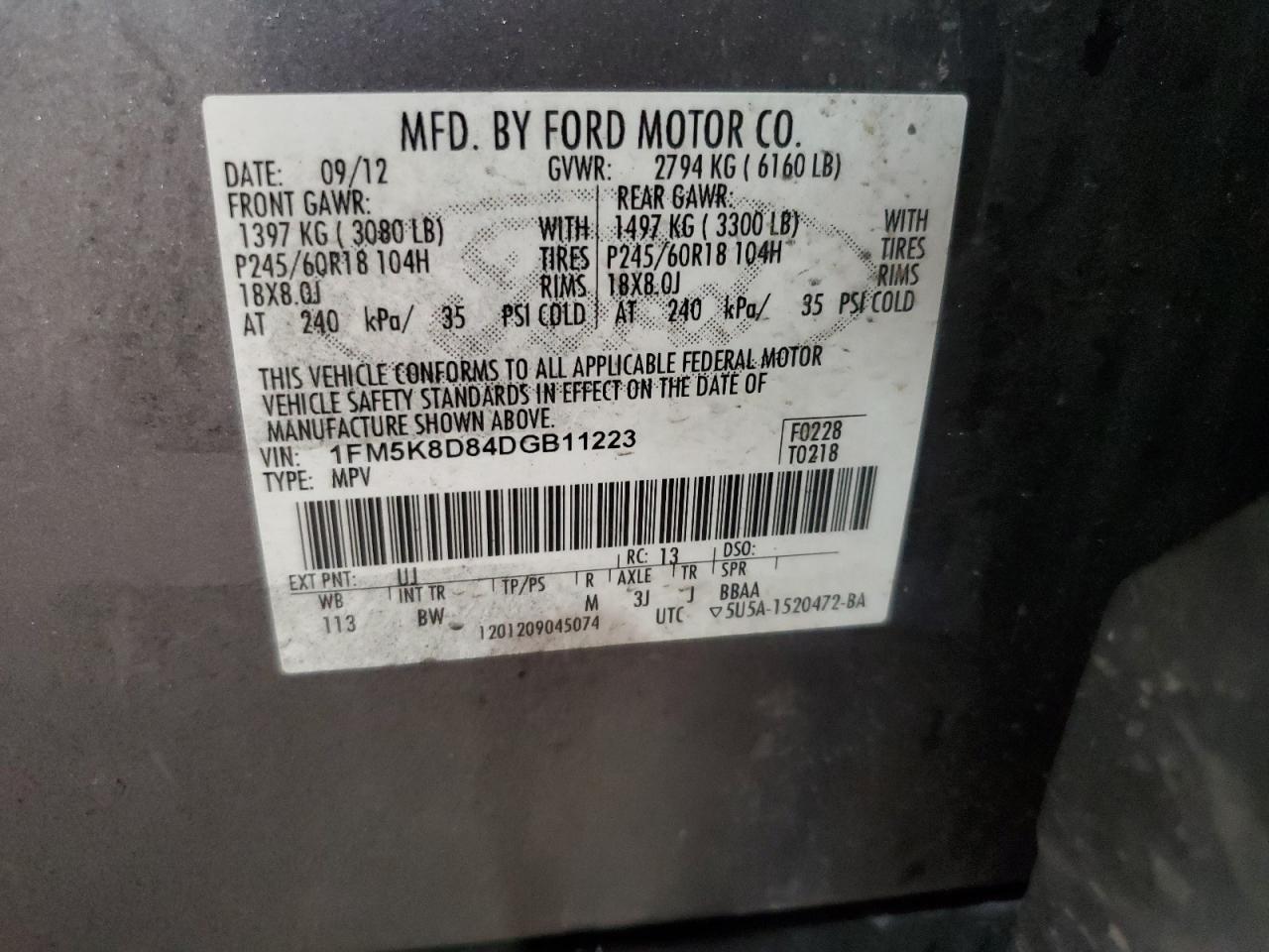 2013 Ford Explorer Xlt VIN: 1FM5K8D84DGB11223 Lot: 63774674