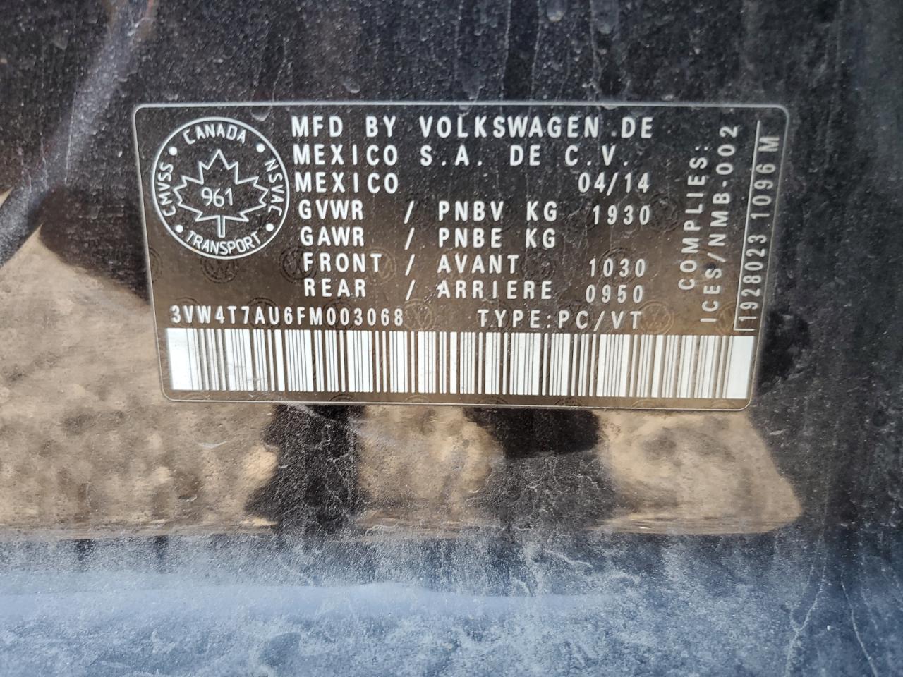 2015 Volkswagen Gti VIN: 3VW4T7AU6FM003068 Lot: 64832214