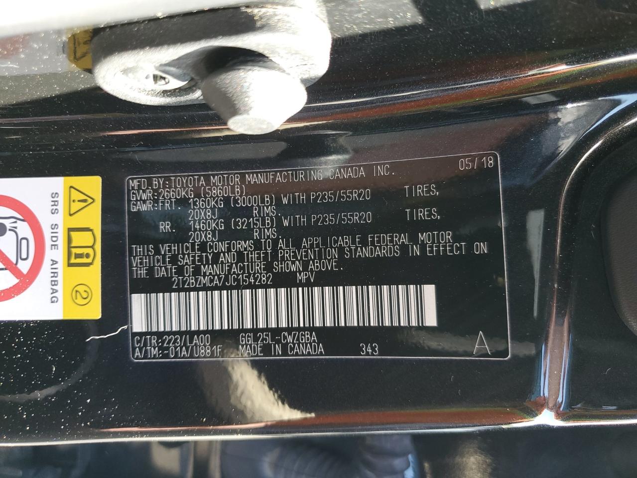 2T2BZMCA7JC154282 2018 Lexus Rx 350 Base