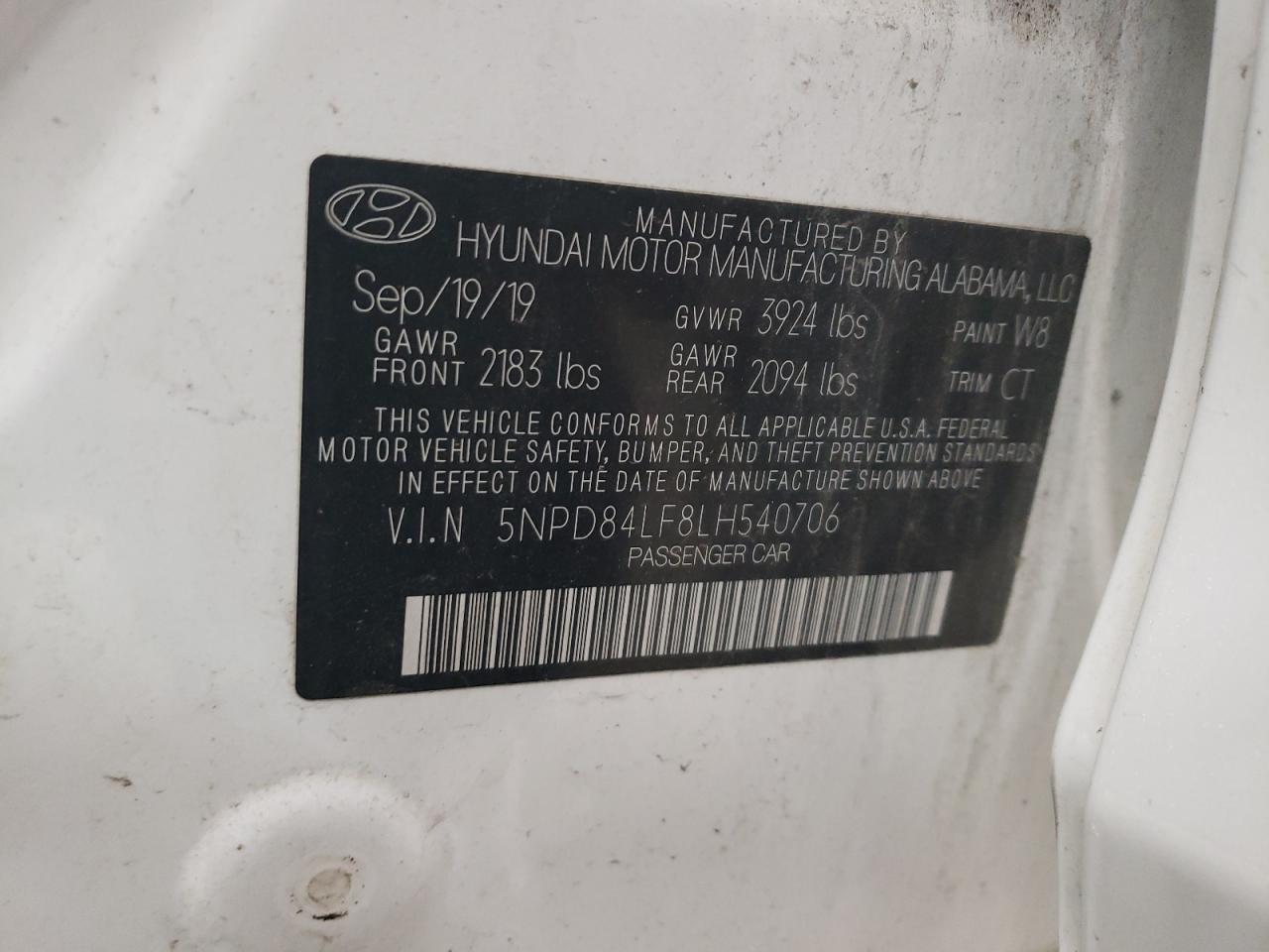 2020 Hyundai Elantra Sel VIN: 5NPD84LF8LH540706 Lot: 62536604