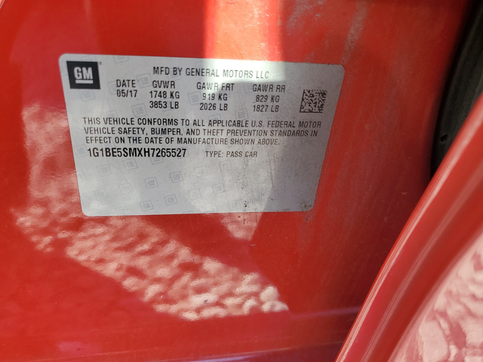 1G1BE5SMXH7265527 2017 Chevrolet Cruze Lt