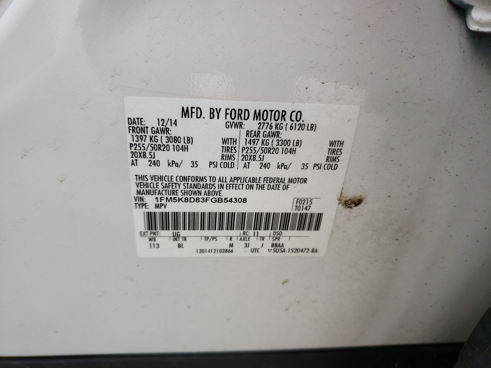 1FM5K8D83FGB54308 2015 Ford Explorer Xlt