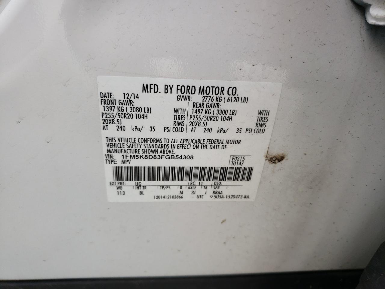 2015 Ford Explorer Xlt VIN: 1FM5K8D83FGB54308 Lot: 63769794