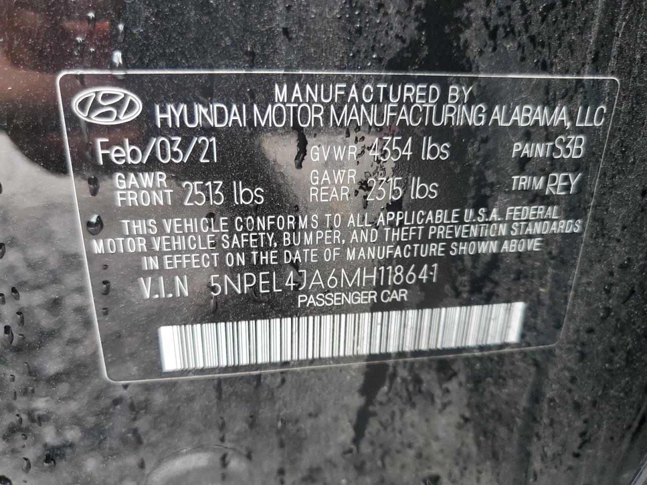 5NPEL4JA6MH118641 2021 Hyundai Sonata Sel