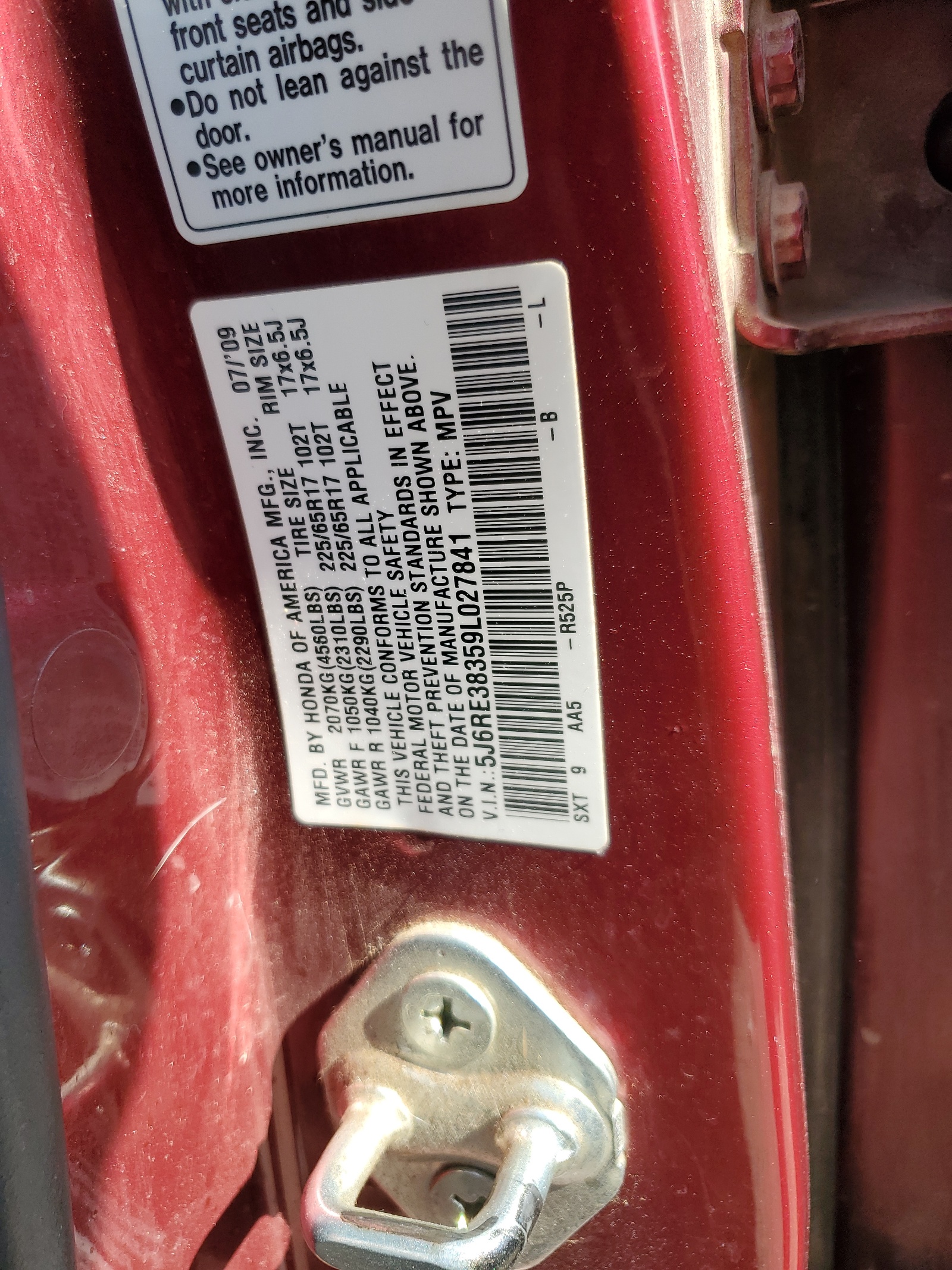 5J6RE38359L027841 2009 Honda Cr-V Lx