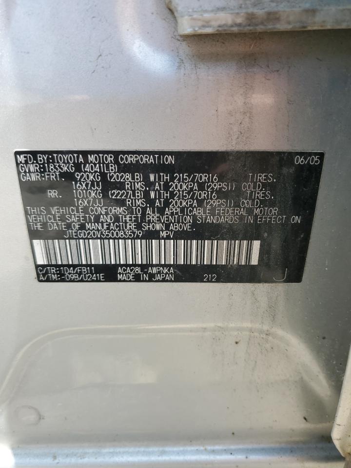 2005 Toyota Rav4 VIN: JTEGD20V350083579 Lot: 63636054