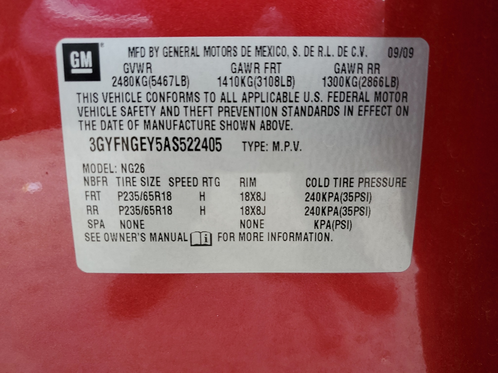 3GYFNGEY5AS522405 2010 Cadillac Srx