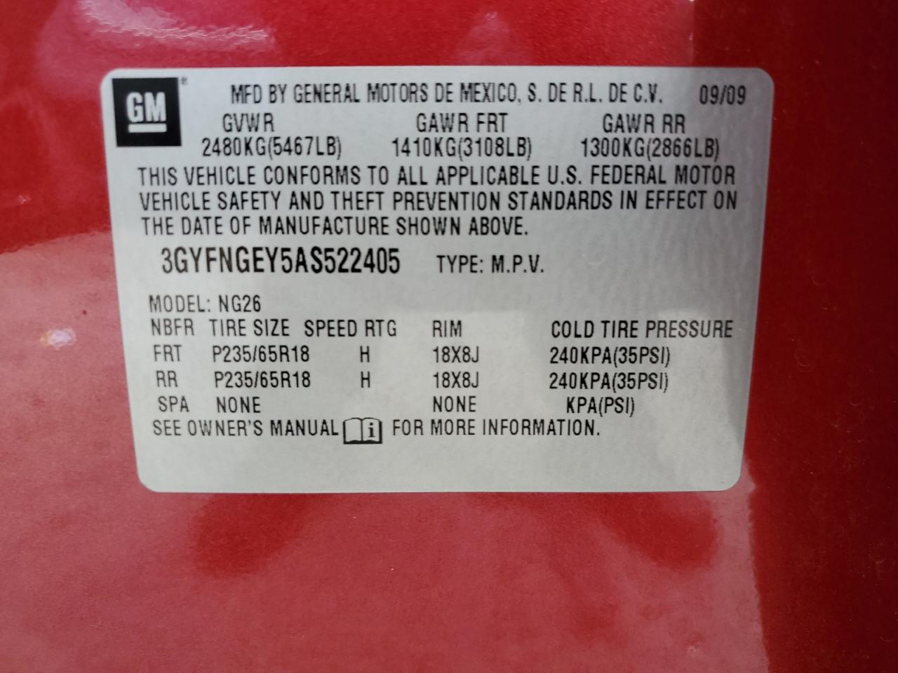 2010 Cadillac Srx VIN: 3GYFNGEY5AS522405 Lot: 61716214