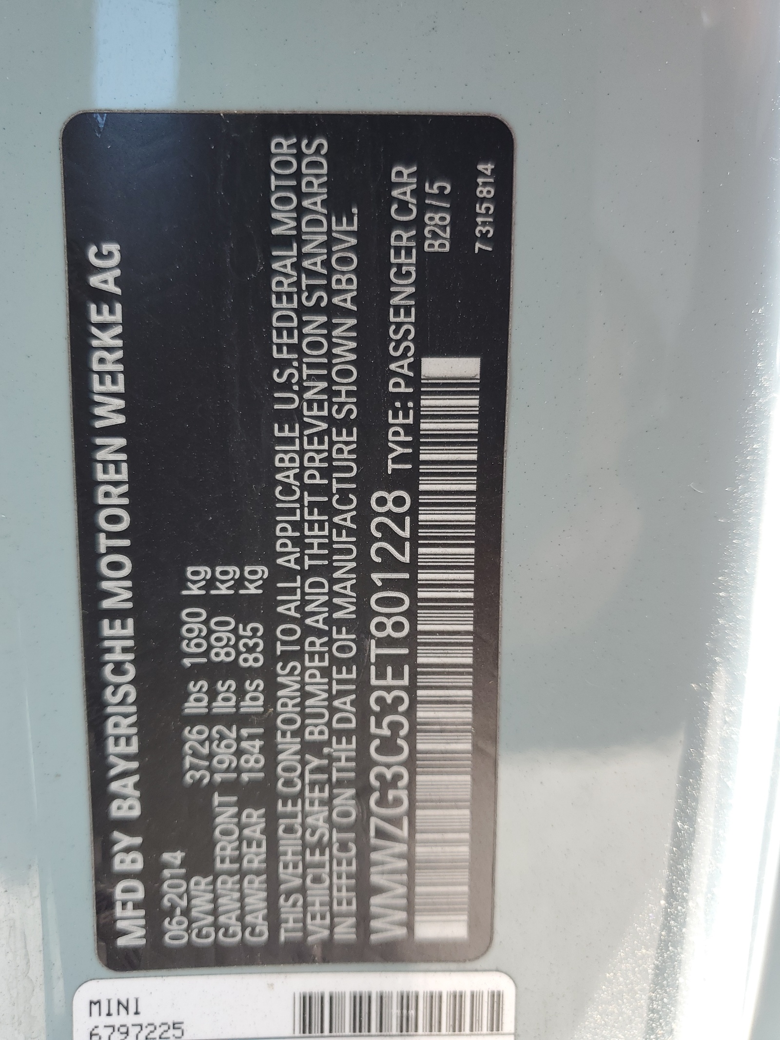 WMWZG3C53ET801228 2014 Mini Cooper S Clubman