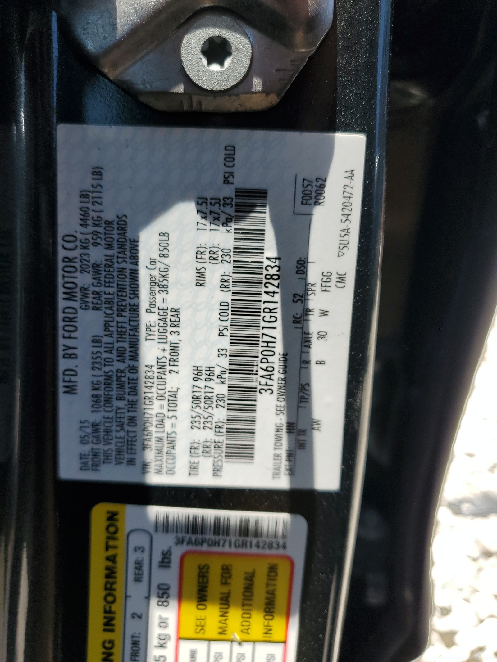 3FA6P0H71GR142834 2016 Ford Fusion Se