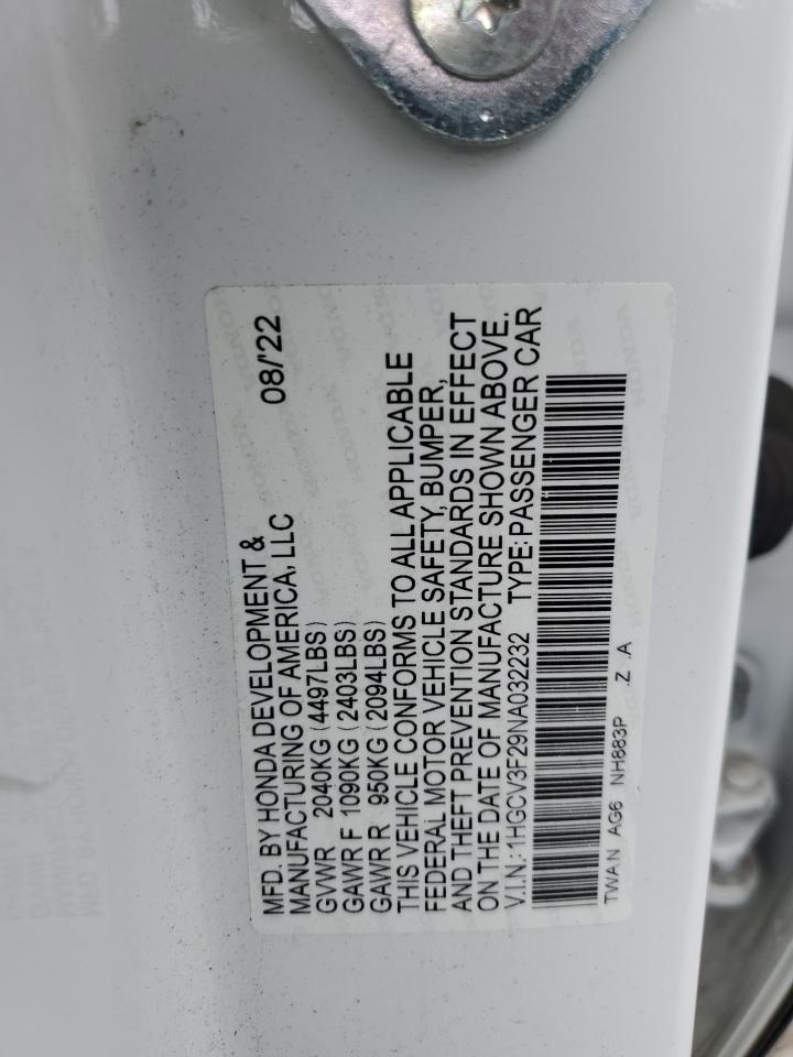 2022 Honda Accord Hybrid Sport VIN: 1HGCV3F29NA032232 Lot: 65396864