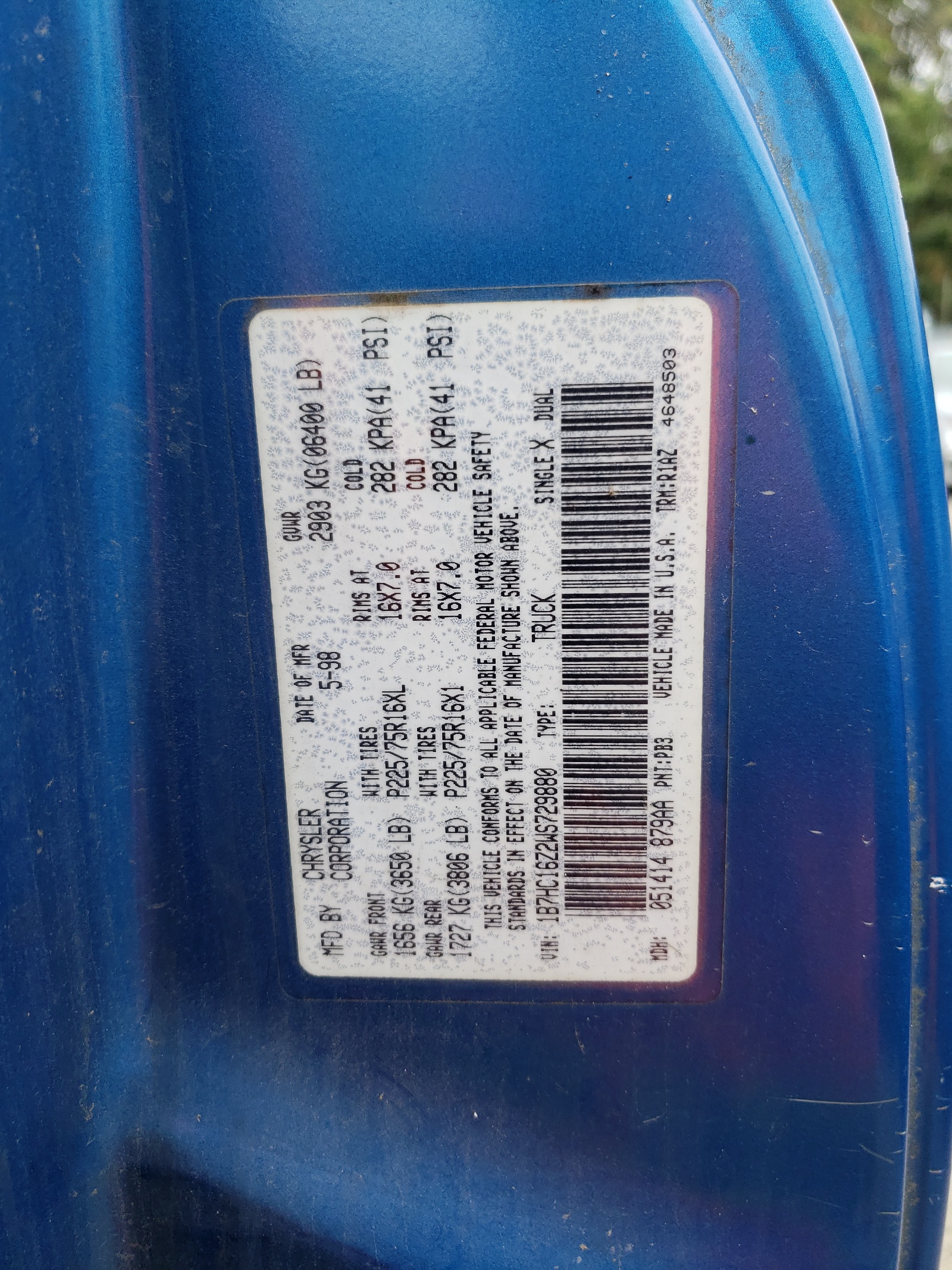 1B7HC16Z2WS729880 1998 Dodge Ram 1500