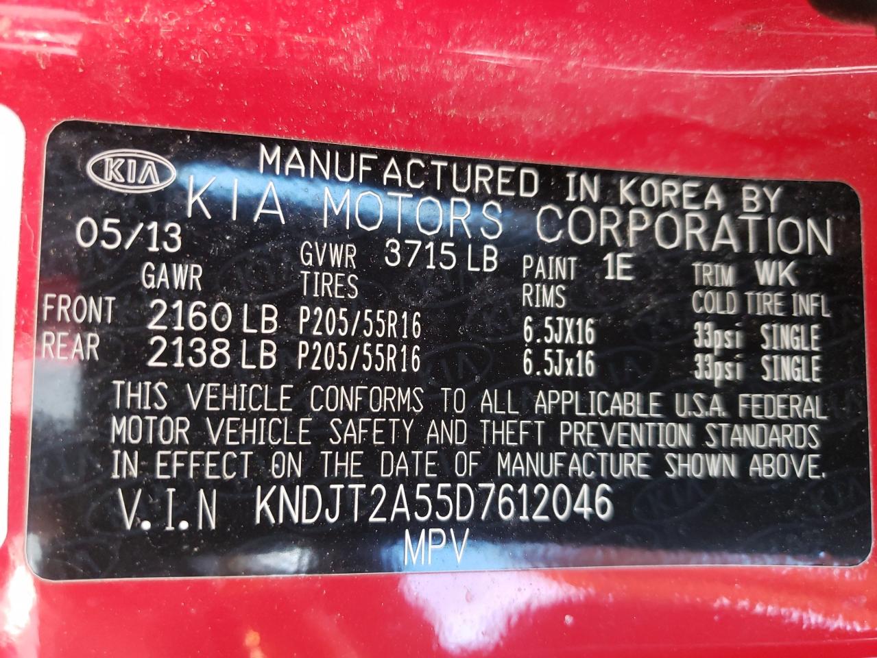 VIN KNDJT2A55D7612046 2013 KIA SOUL no.12