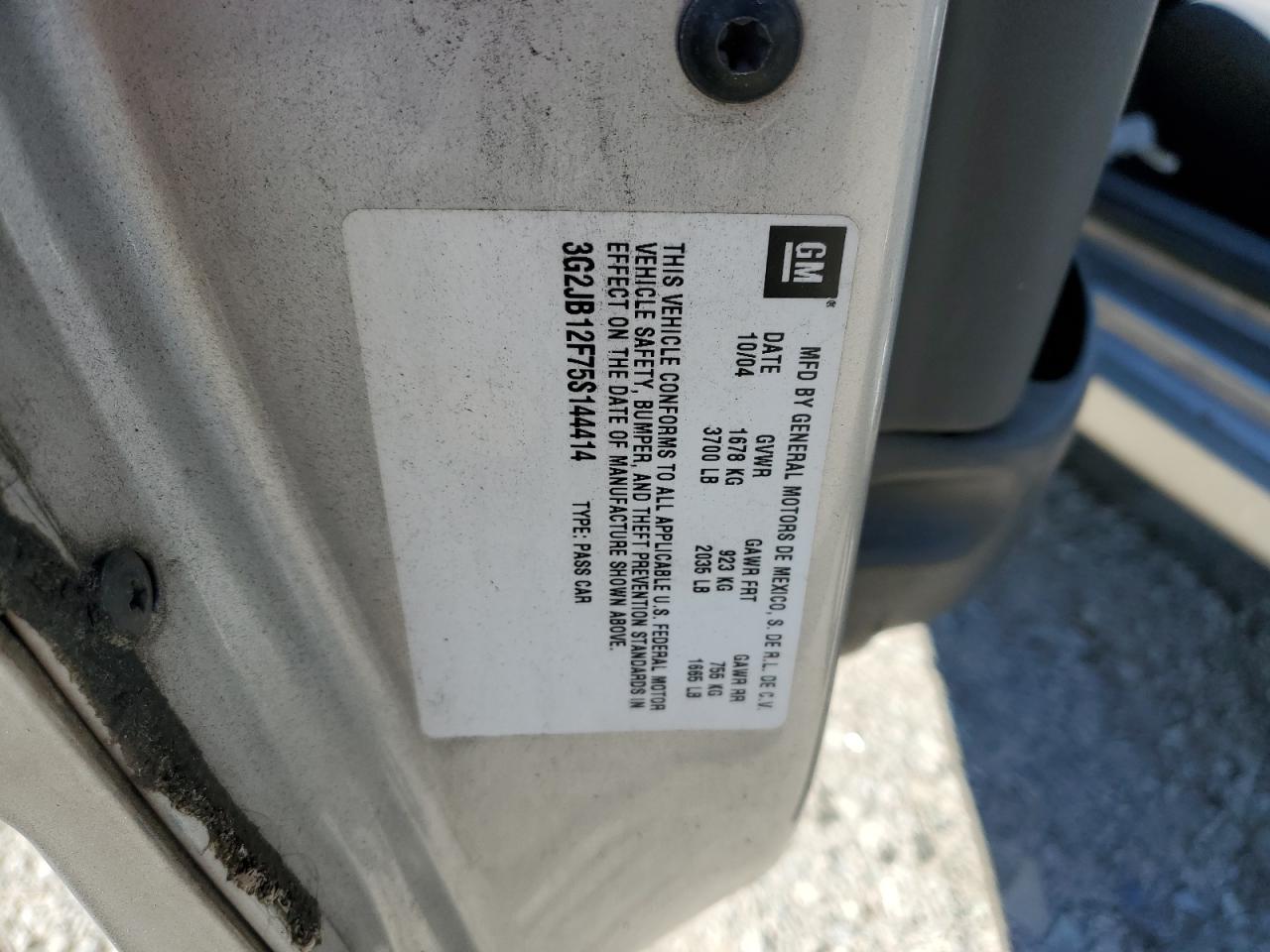 2005 Pontiac Sunfire VIN: 3G2JB12F75S144414 Lot: 57079075