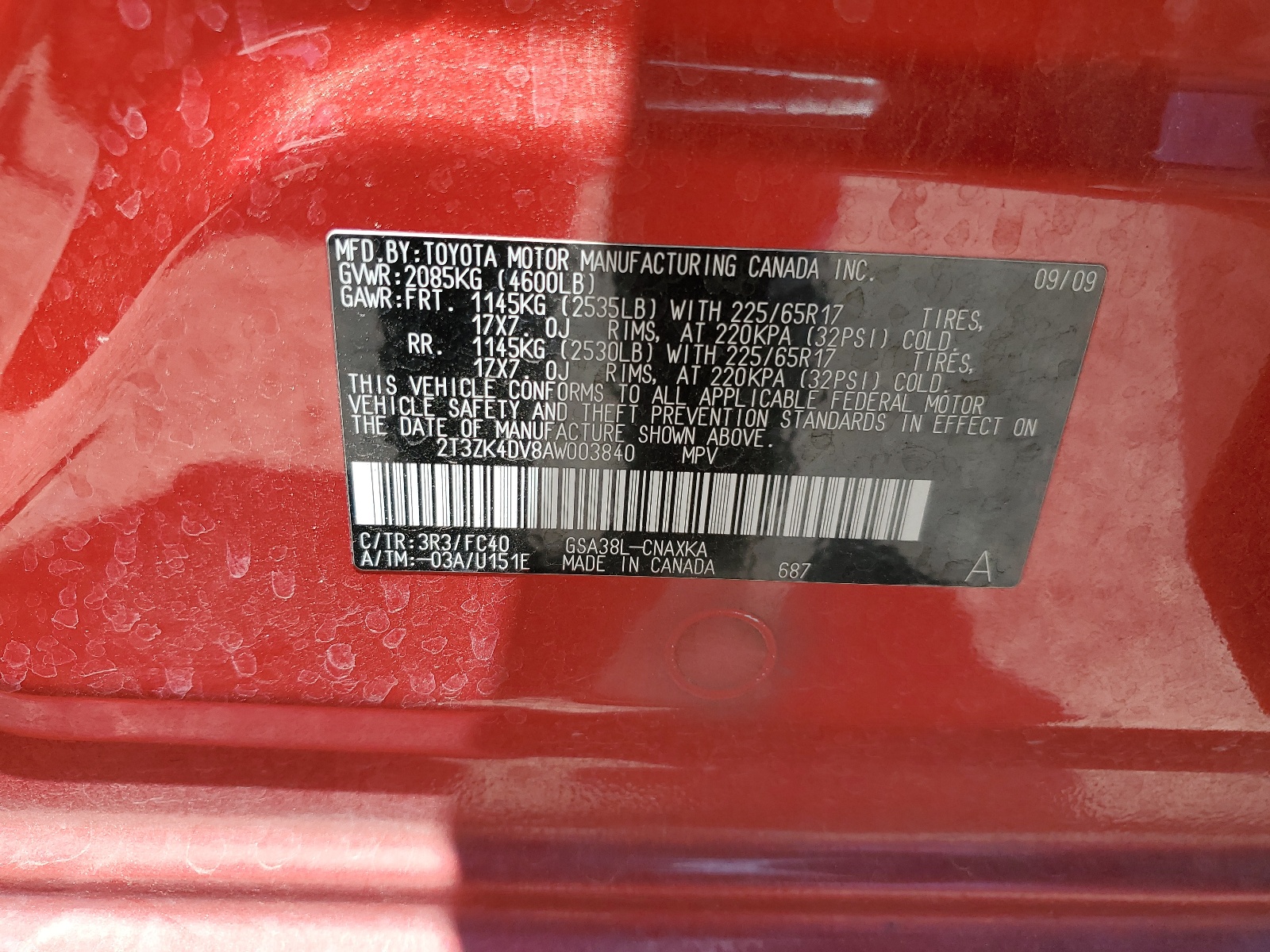 2T3ZK4DV8AW003840 2010 Toyota Rav4