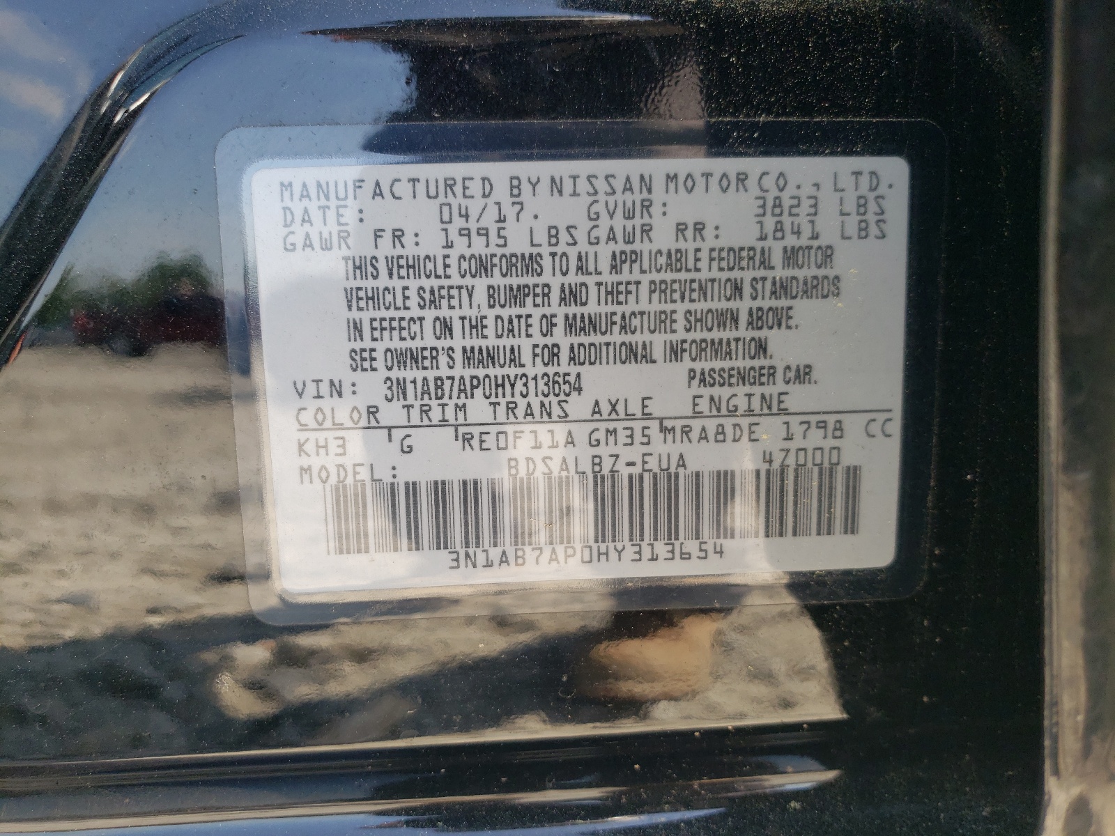 3N1AB7AP0HY313654 2017 Nissan Sentra S