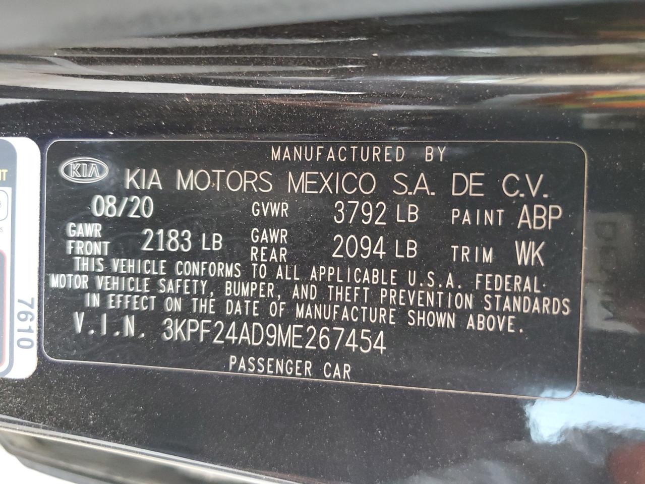 2021 Kia Forte Fe VIN: 3KPF24AD9ME267454 Lot: 62758634