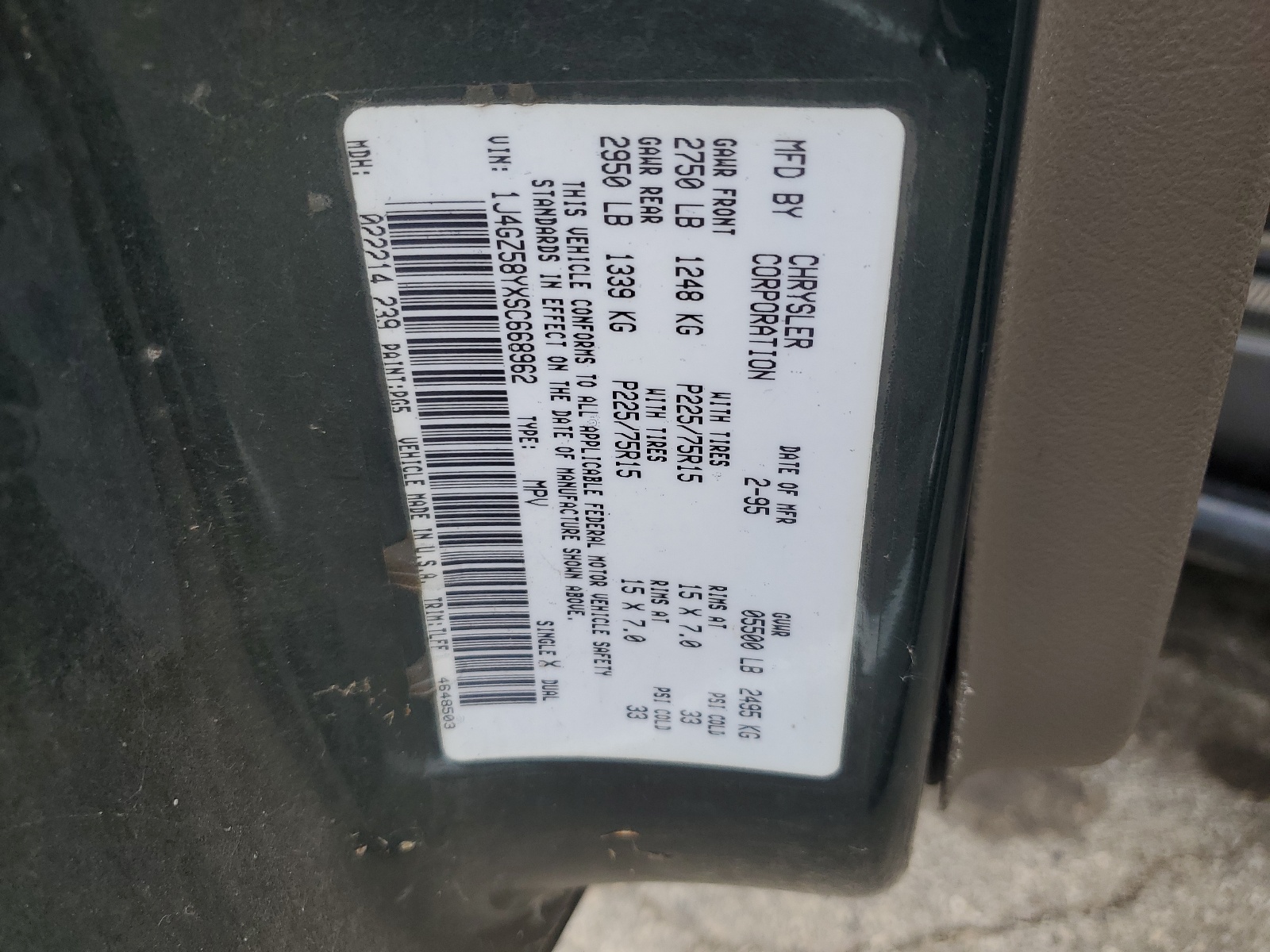 1J4GZ58YXSC668962 1995 Jeep Grand Cherokee Laredo