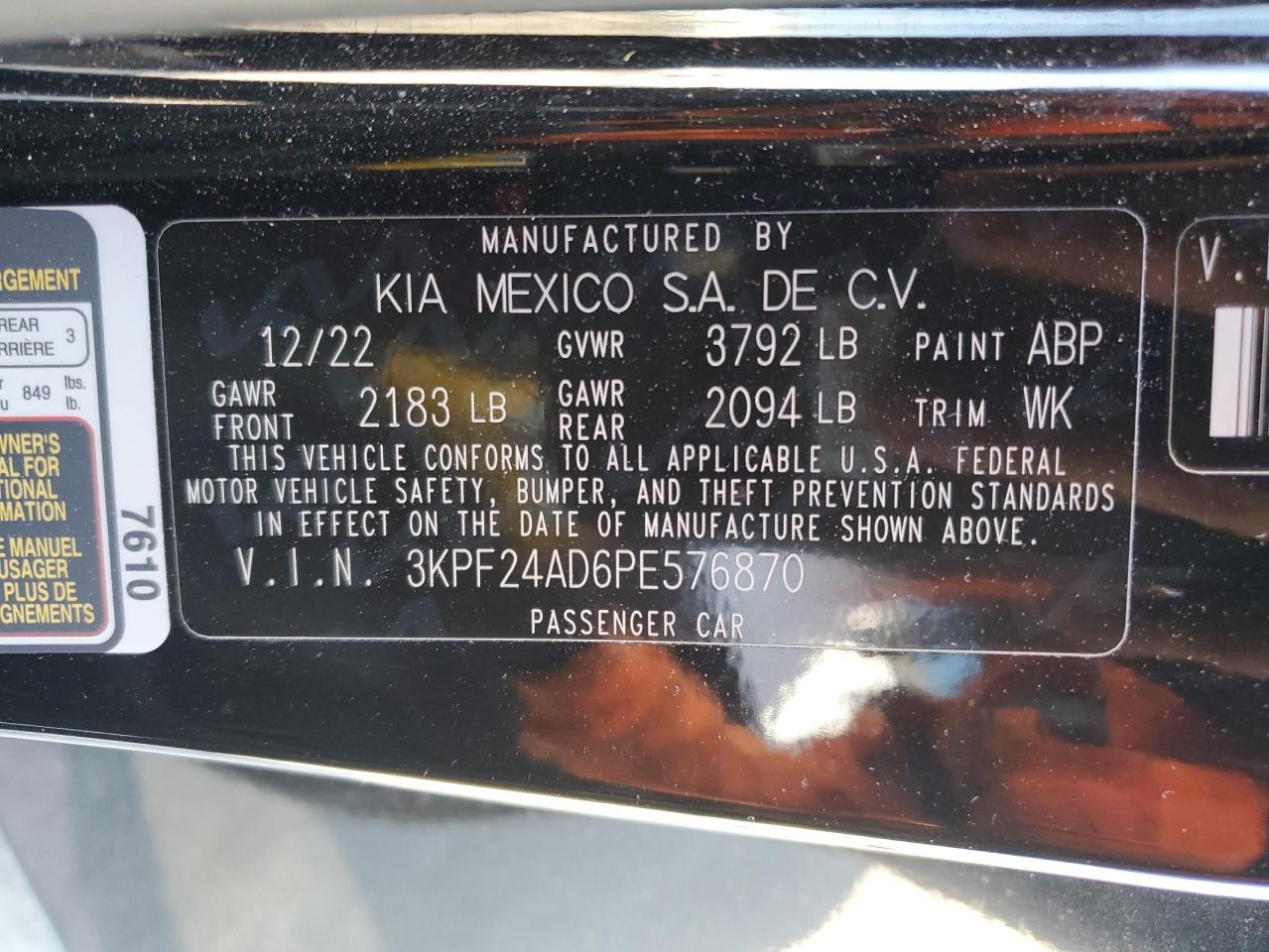 3KPF24AD6PE576870 2023 Kia Forte Lx