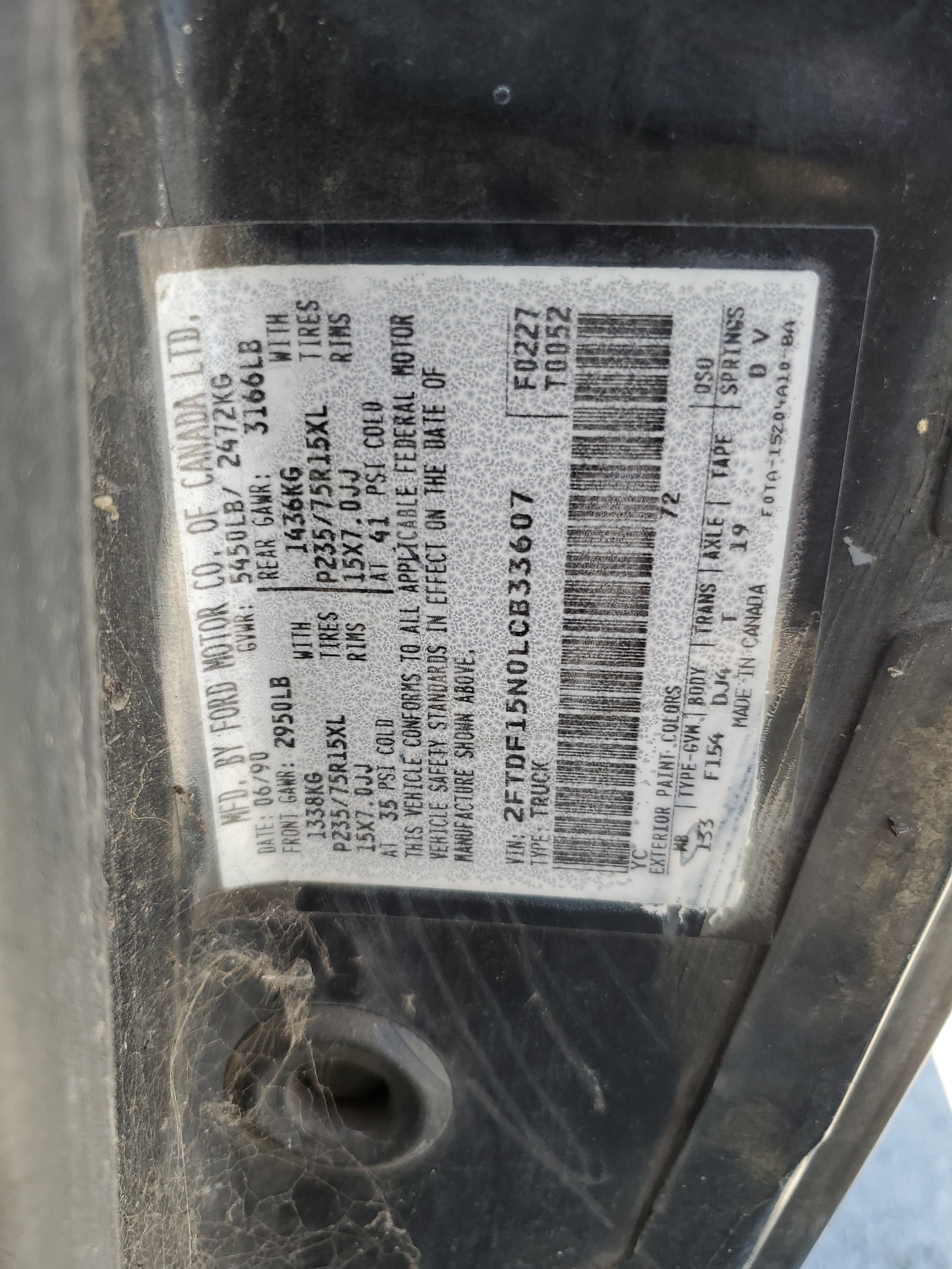 2FTDF15N0LCB33607 1990 Ford F150