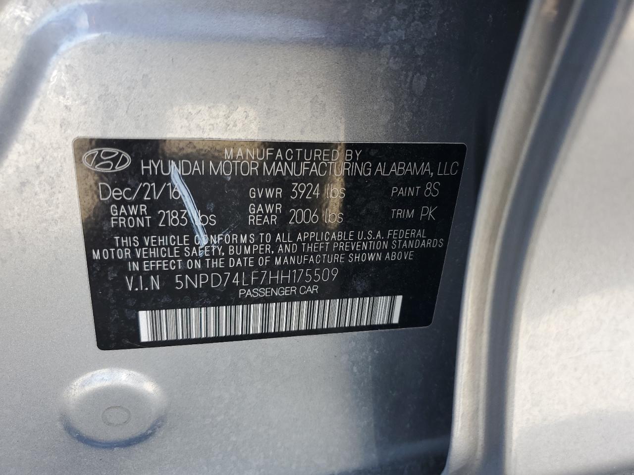 2017 Hyundai Elantra Se VIN: 5NPD74LF7HH175509 Lot: 64365074