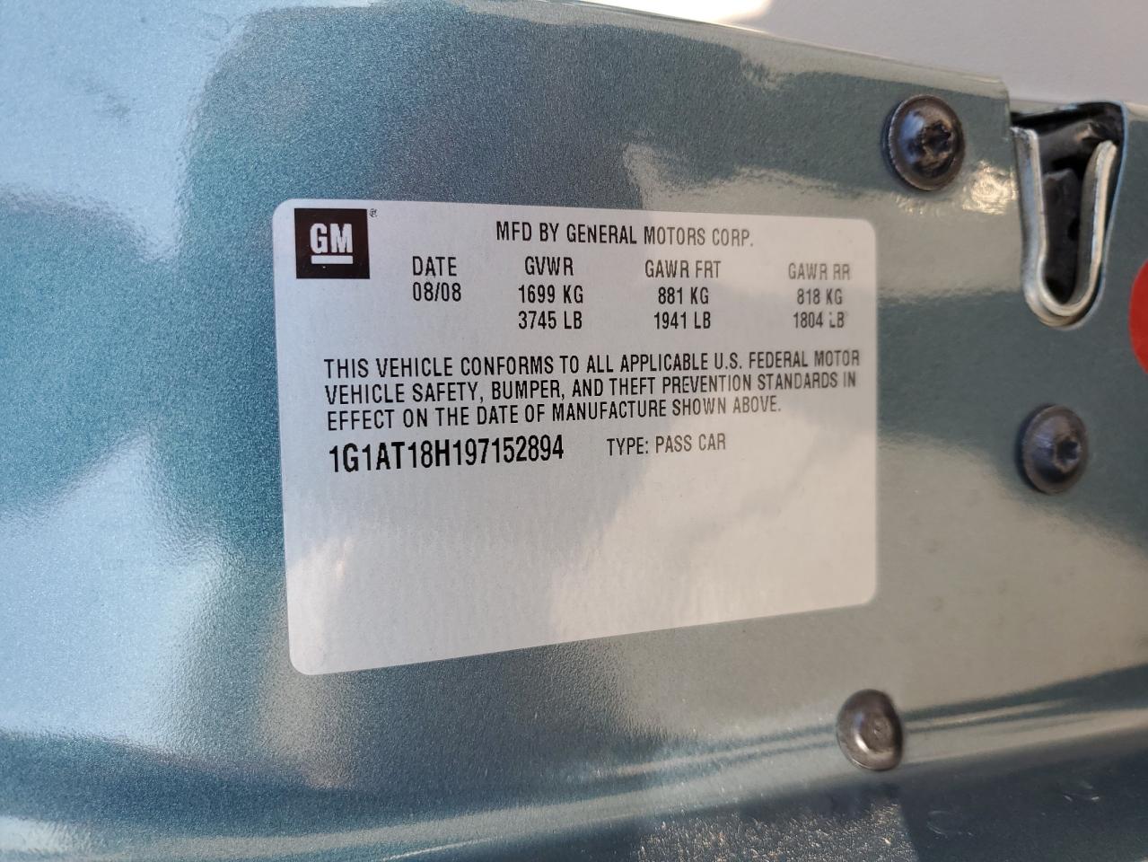 2009 Chevrolet Cobalt Lt VIN: 1G1AT18H197152894 Lot: 61900164