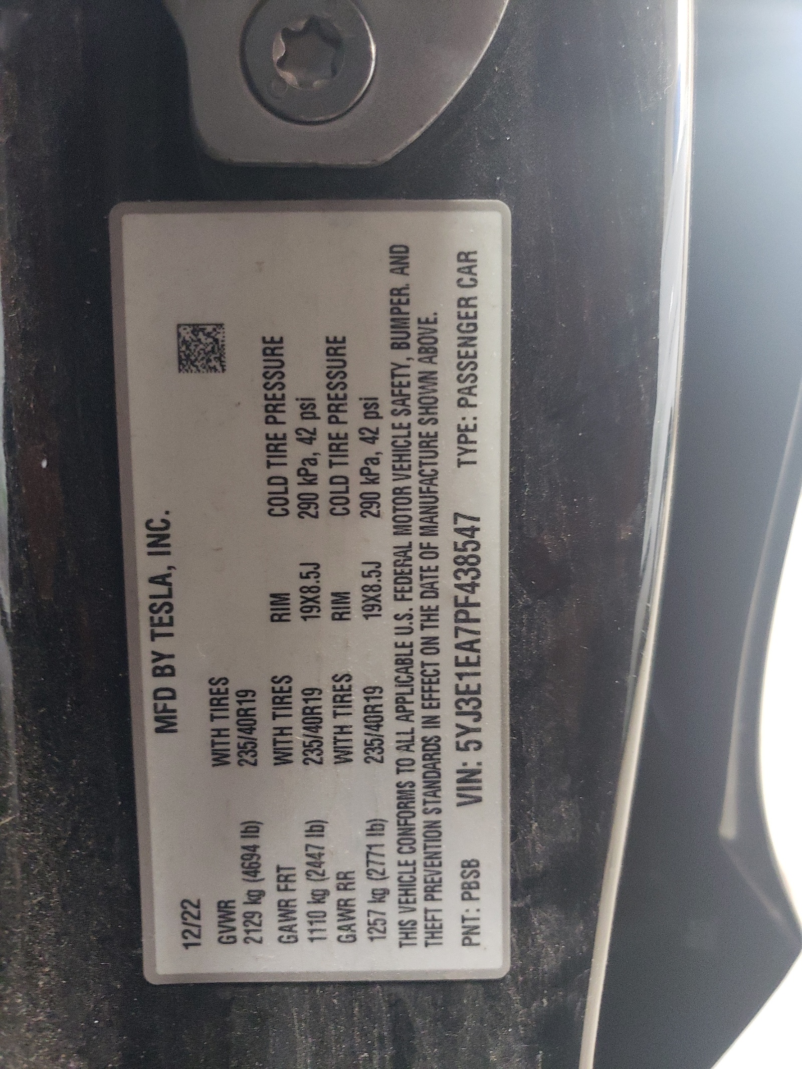 5YJ3E1EA7PF438547 2023 Tesla Model 3