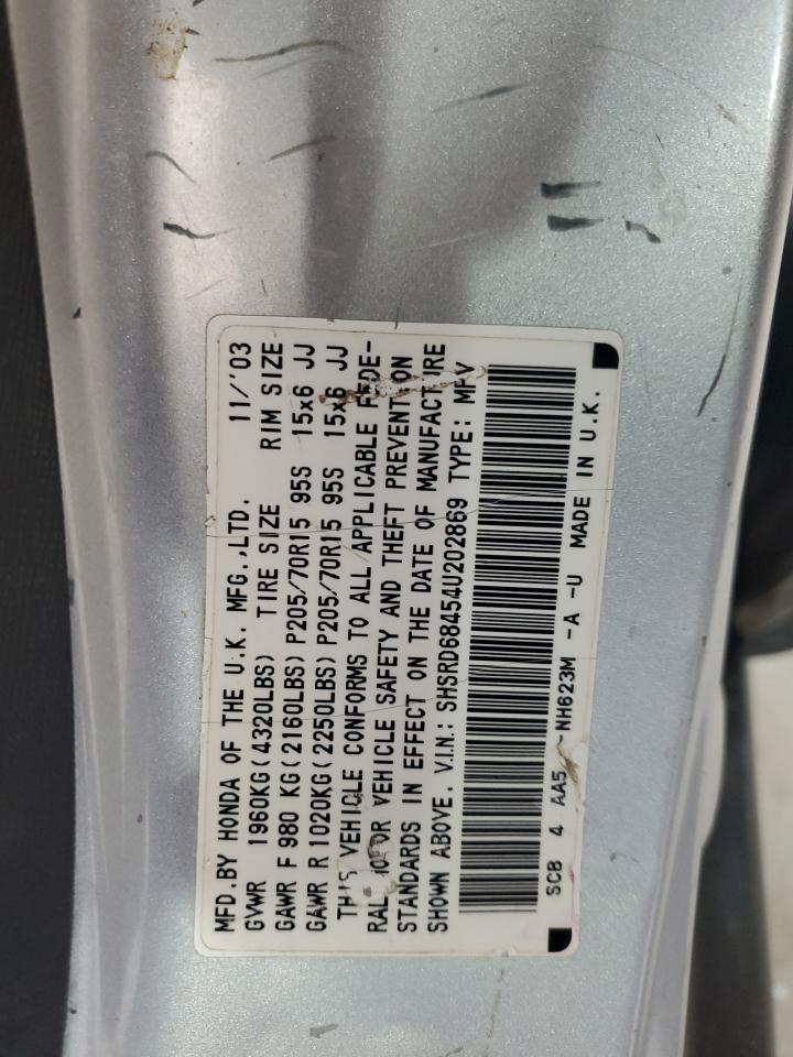 2004 Honda Cr-V Lx VIN: SHSRD68454U202869 Lot: 63556724