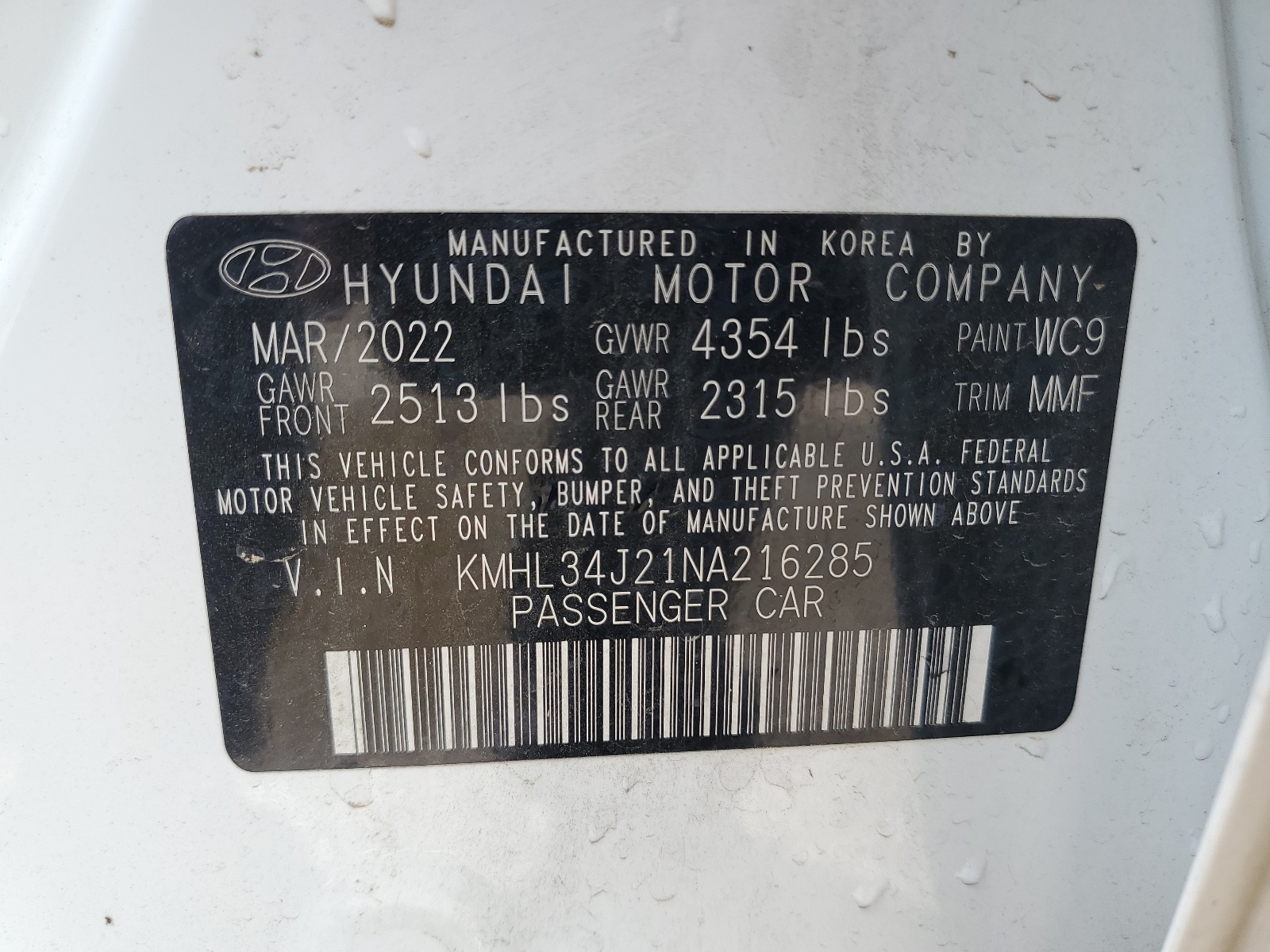 2022 Hyundai Sonata Limited vin: KMHL34J21NA216285