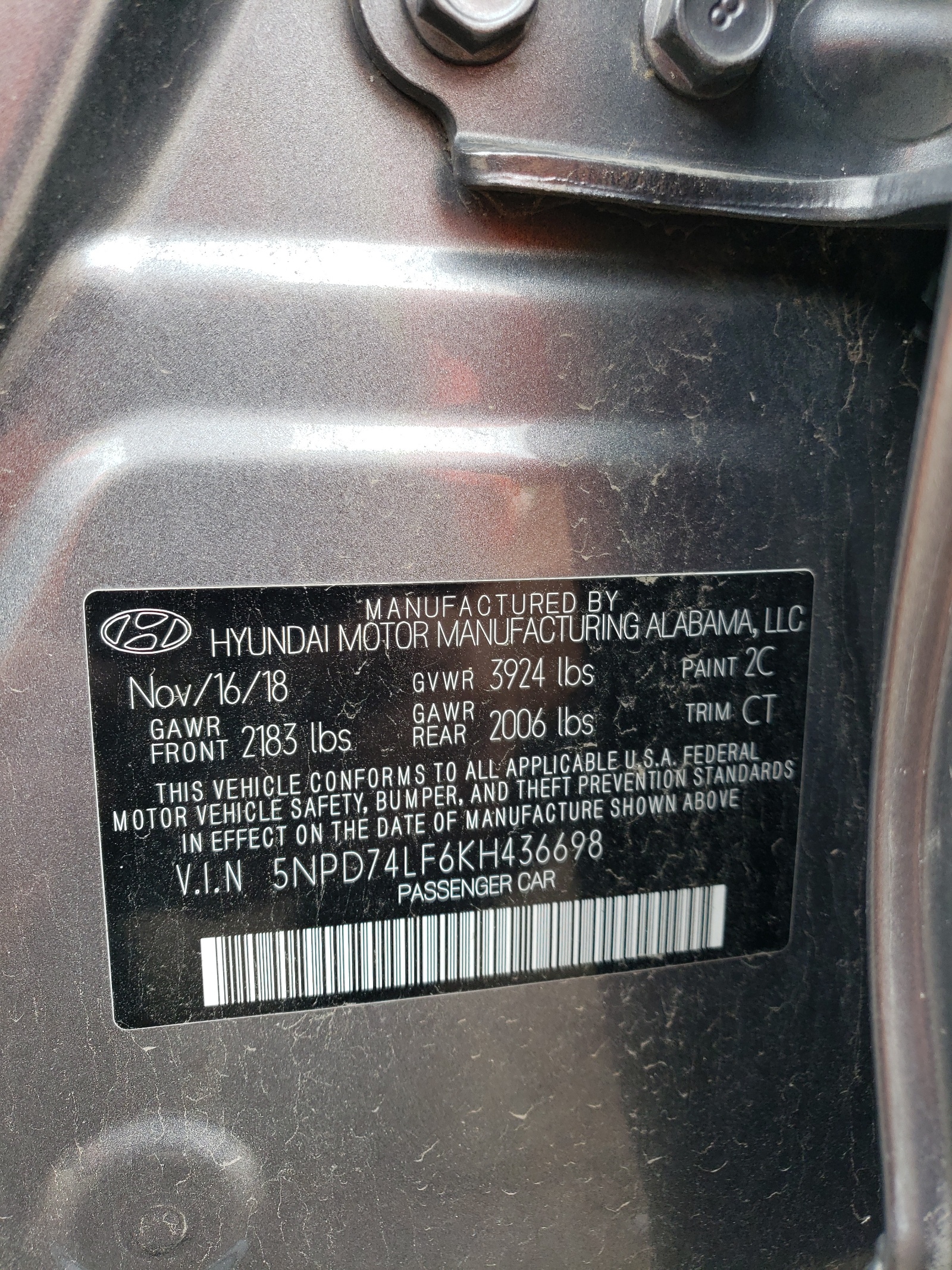5NPD74LF6KH436698 2019 Hyundai Elantra Se