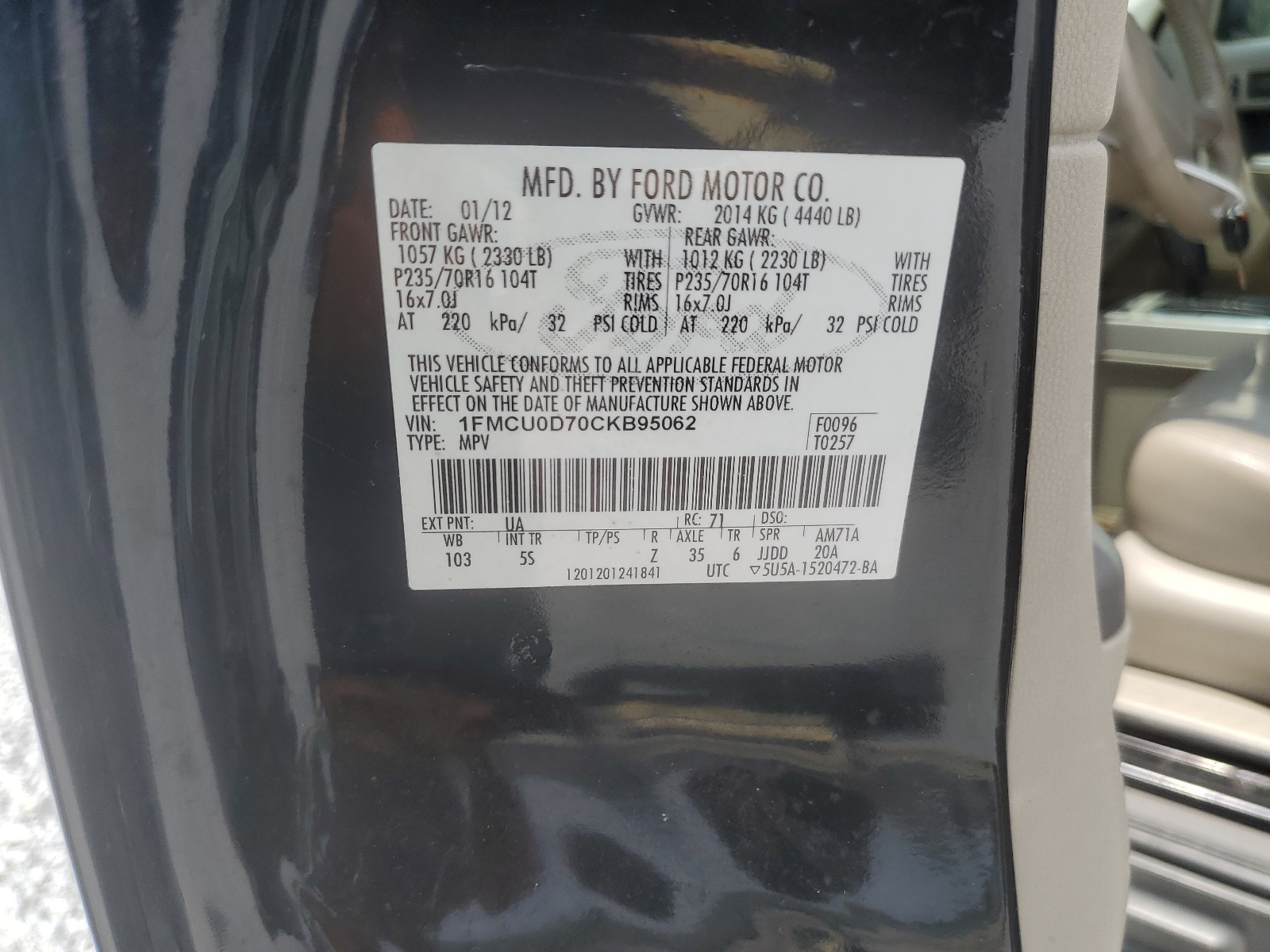 1FMCU0D70CKB95062 2012 Ford Escape Xlt