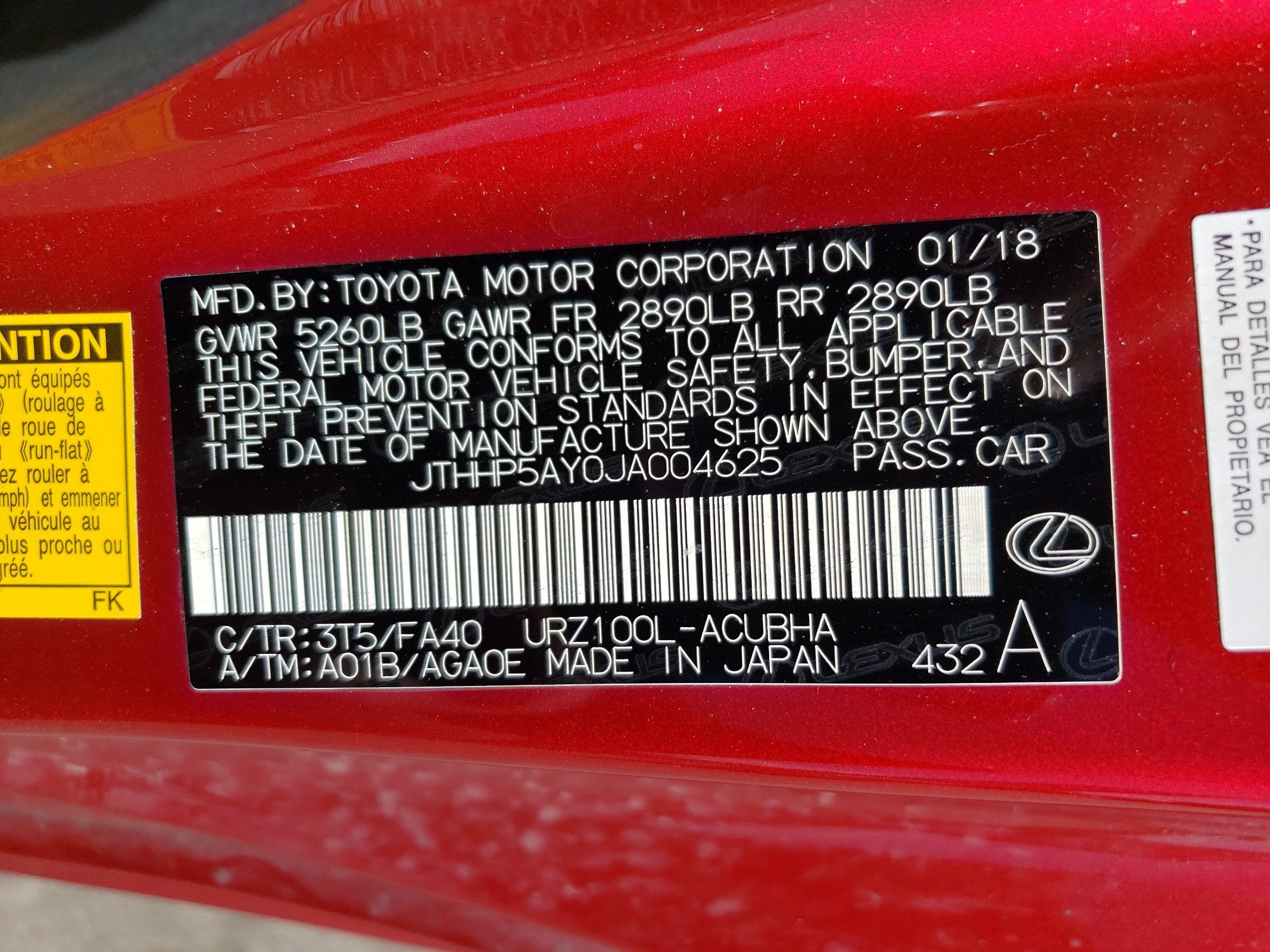 JTHHP5AY0JA004625 2018 Lexus Lc 500