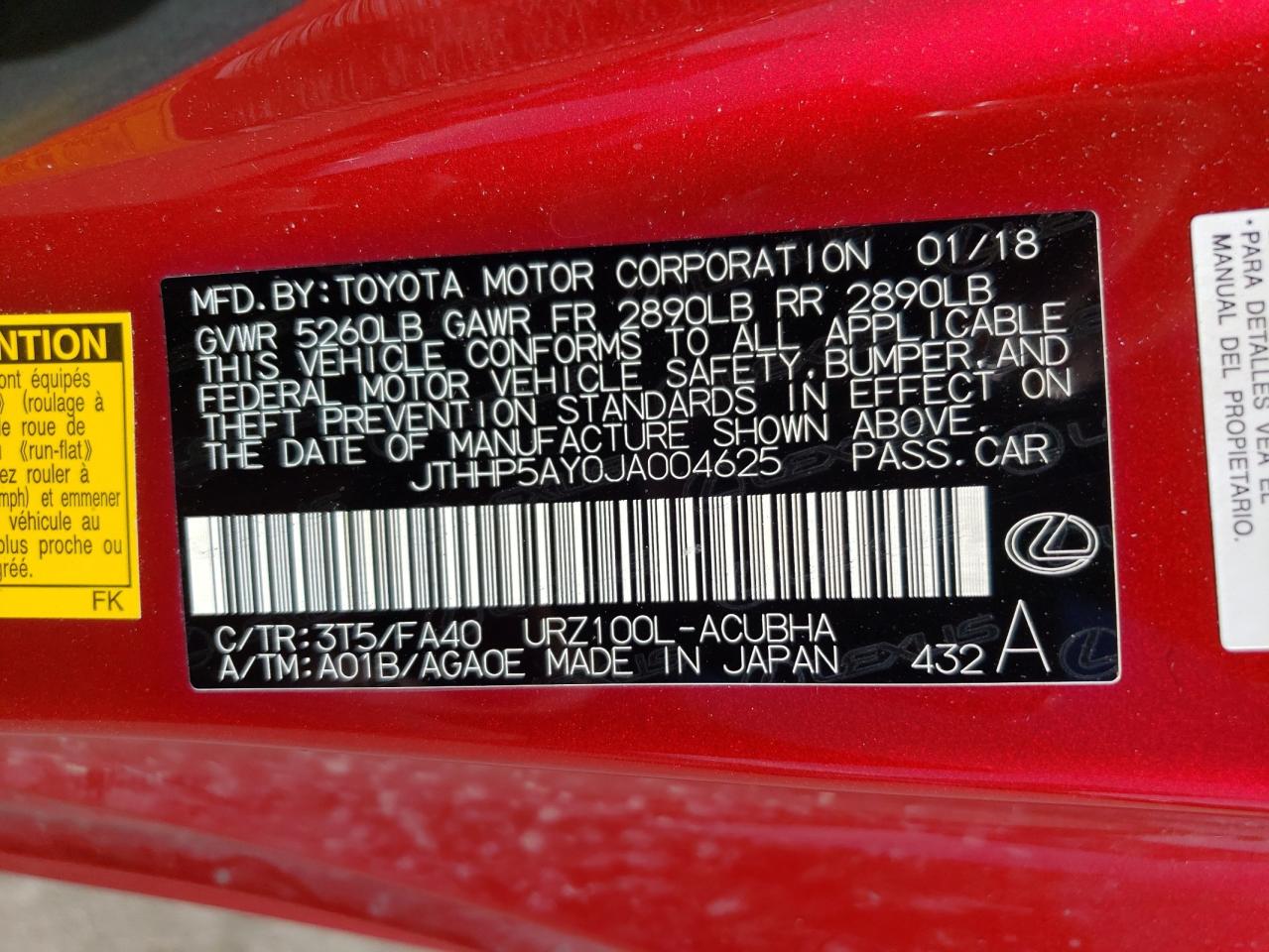 2018 Lexus Lc 500 VIN: JTHHP5AY0JA004625 Lot: 63081874