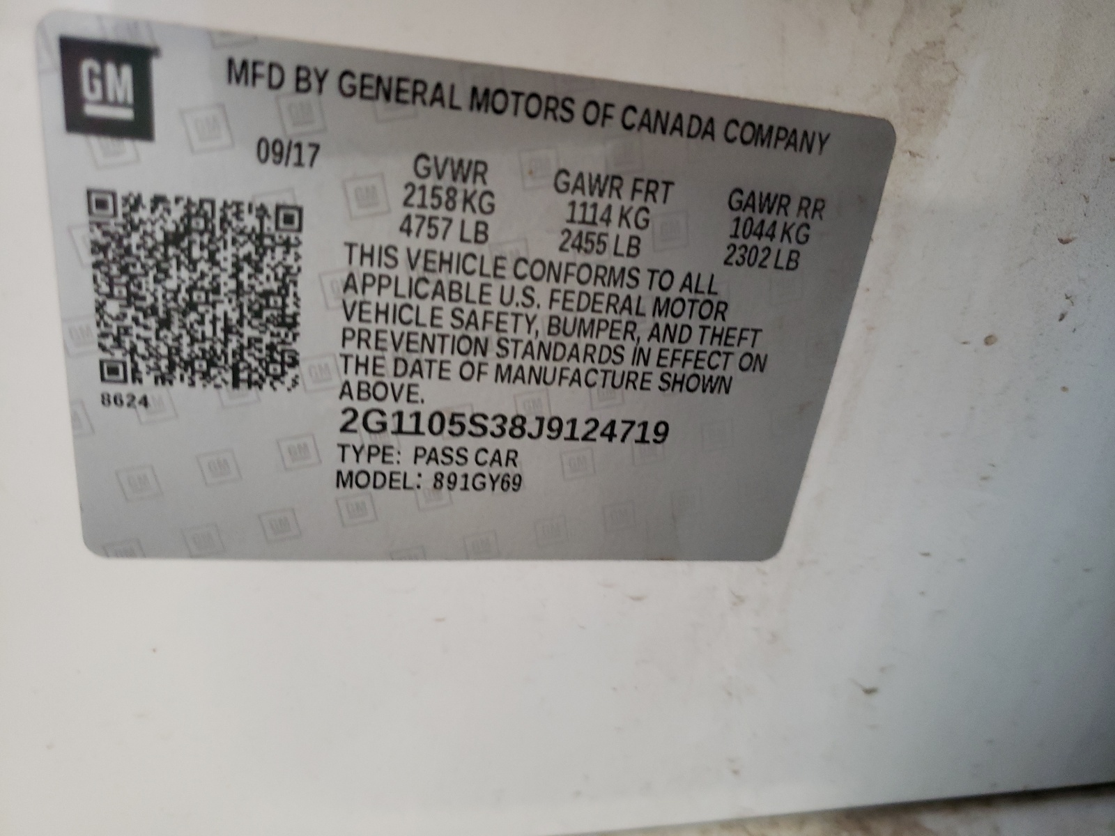 2G1105S38J9124719 2018 Chevrolet Impala Lt