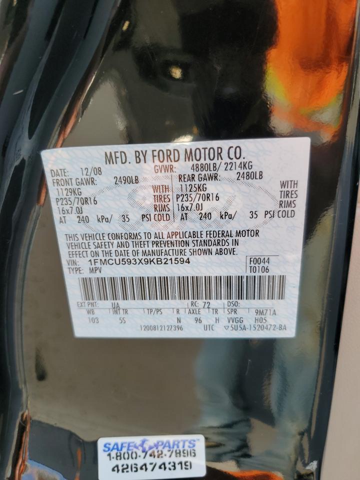 2009 Ford Escape Hybrid VIN: 1FMCU593X9KB21594 Lot: 63216994